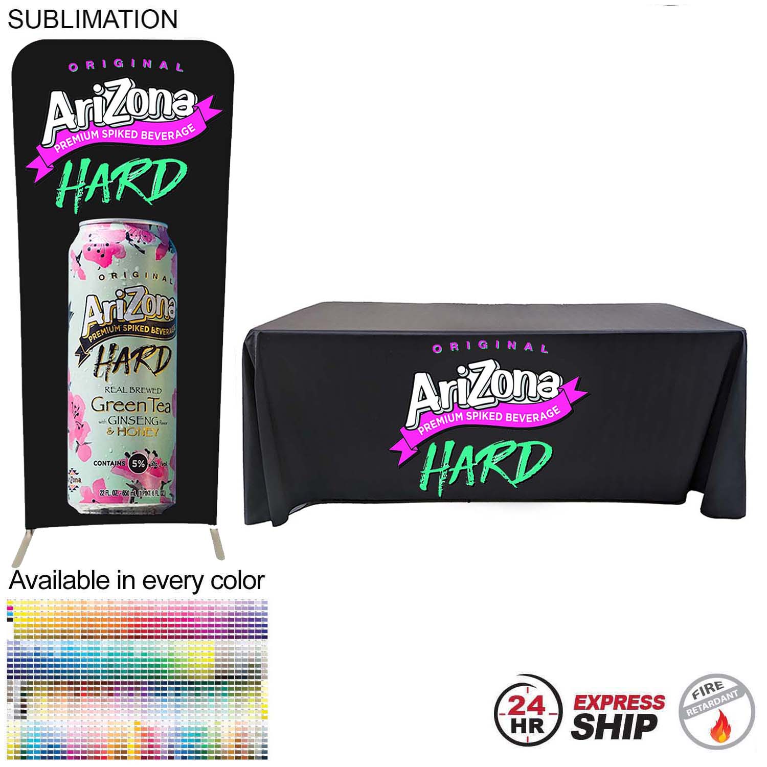24Hr Express Ship-Tradeshow Booth Package,3'W x 96"h EuroFit Tension Fabric Display & 6' Tablecloth 12