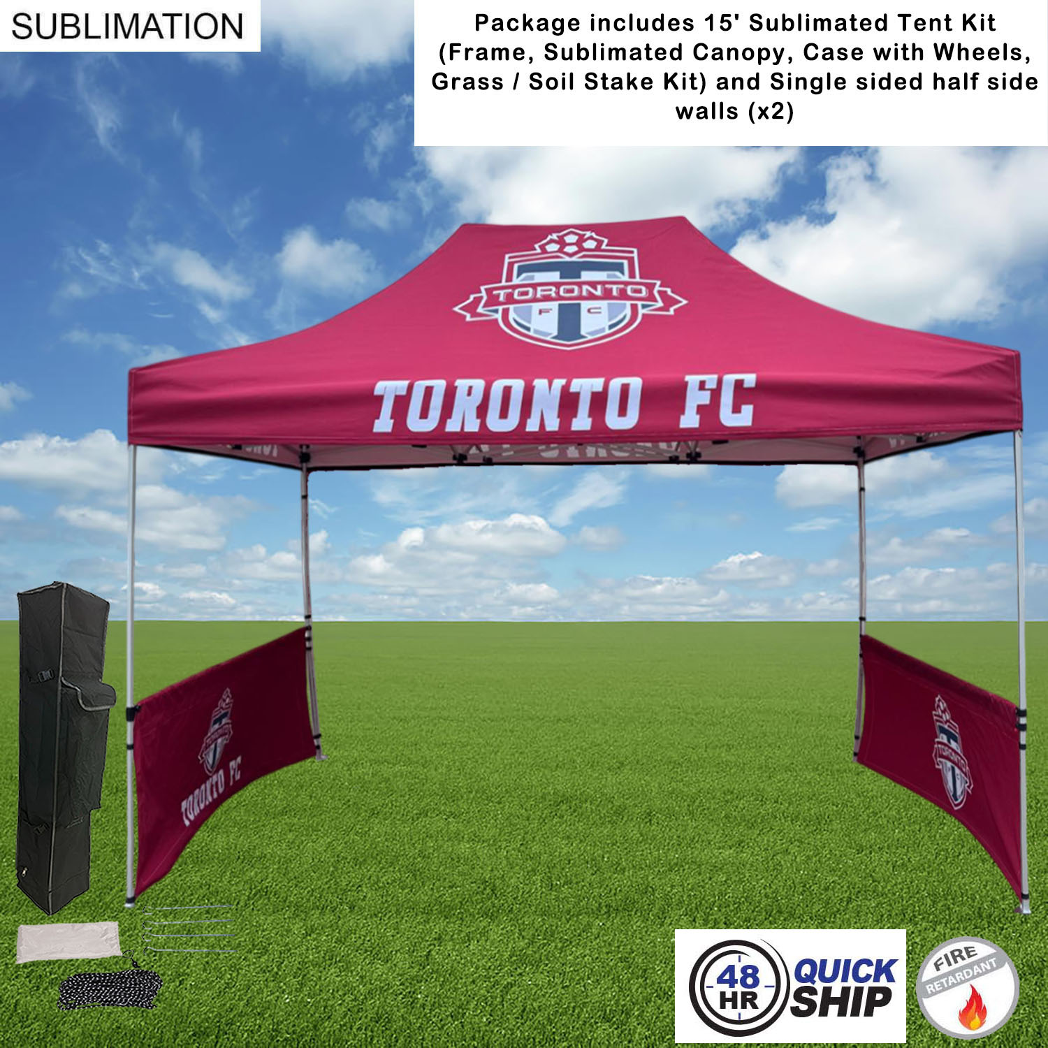 48Hr Quick Ship - Tent Sidewalls Package, 15' Sublimated Tent Kit and 2 Half single sided sidewalls 6