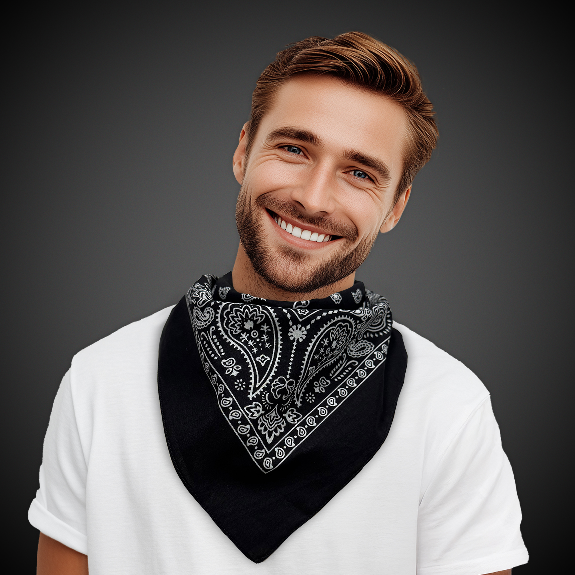 Black Cotton Bandana 22" x 22" 5