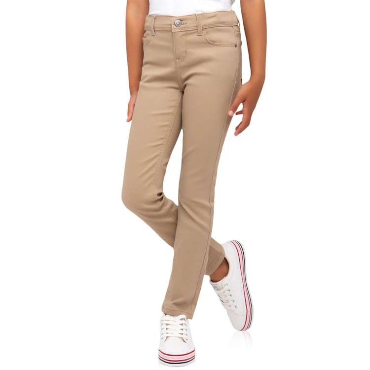 Girl's Super Stretch Skinny Uniform Pants - Khaki Size 6 3