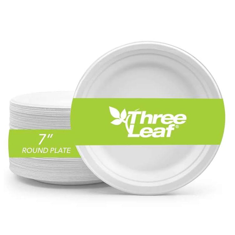 Three Leaf 7" Bagasse Round Plates 50 Pack 3
