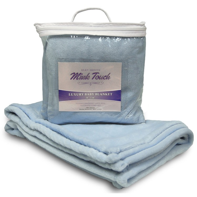 Light Blue Faux Micro Mink Crib Blanket
