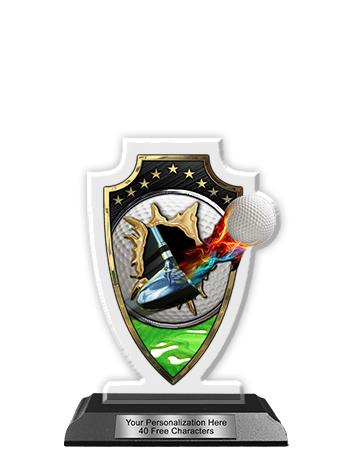 Acrylic Trophy: 6" Arrow Head, Golf Field Design,