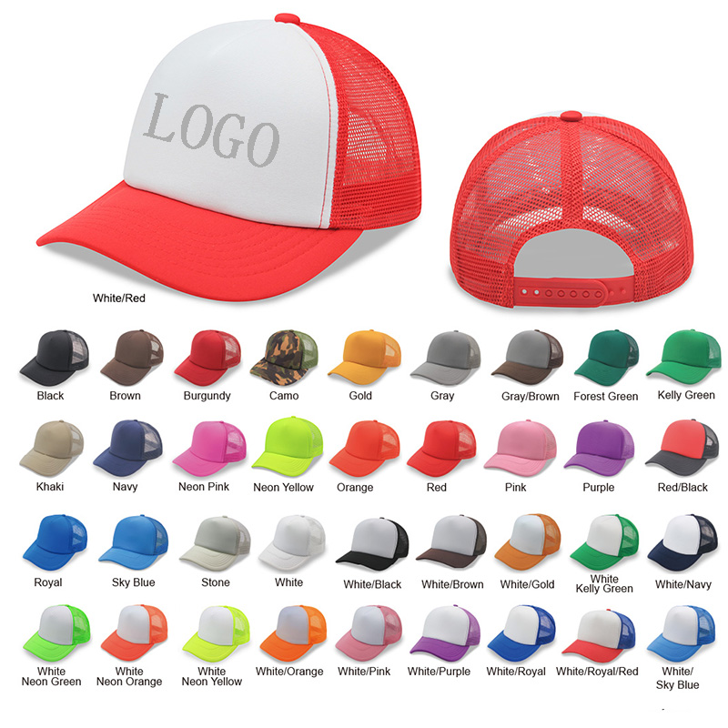5 Panels Foam Trucker Caps W/ Mesh Back