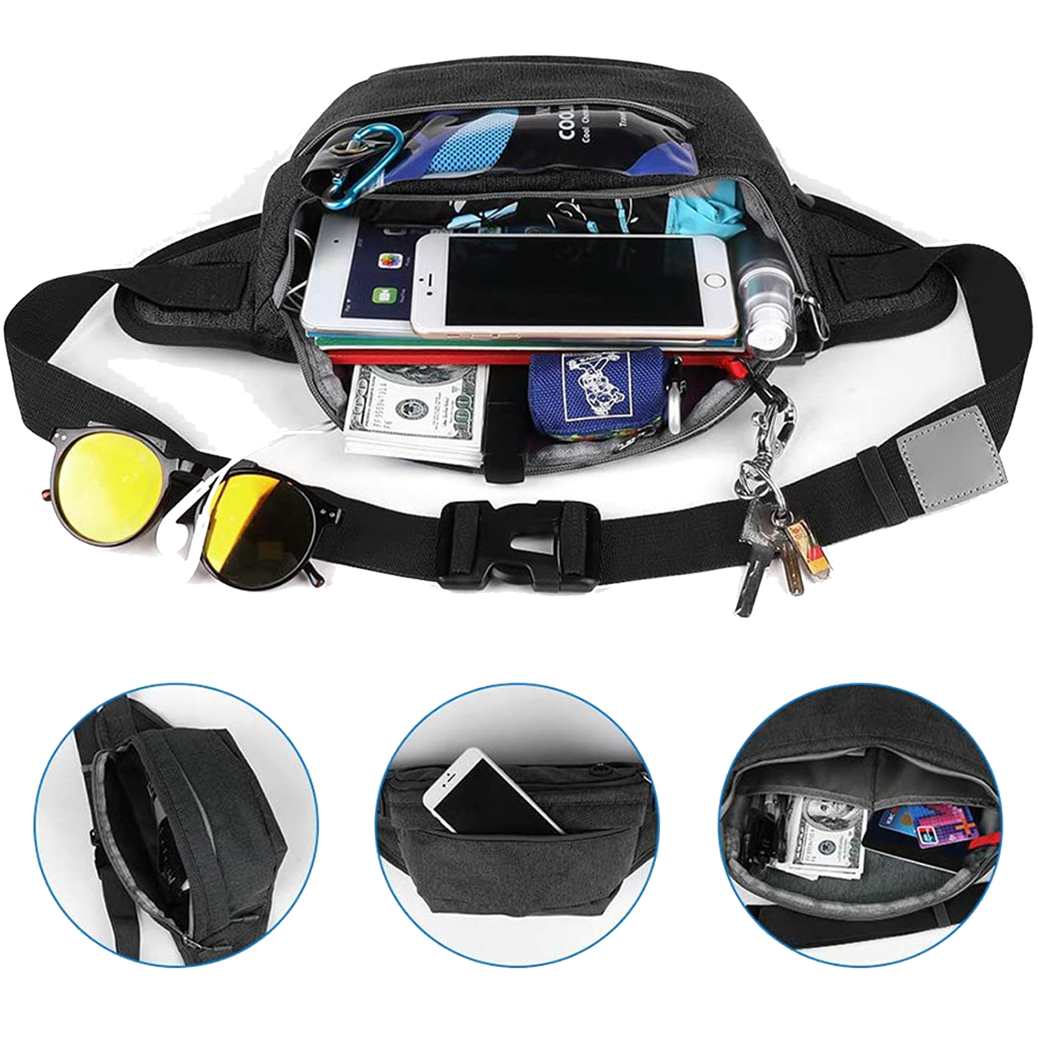 Water Resistant Large Hiking Waist Bag for Men Women 12
