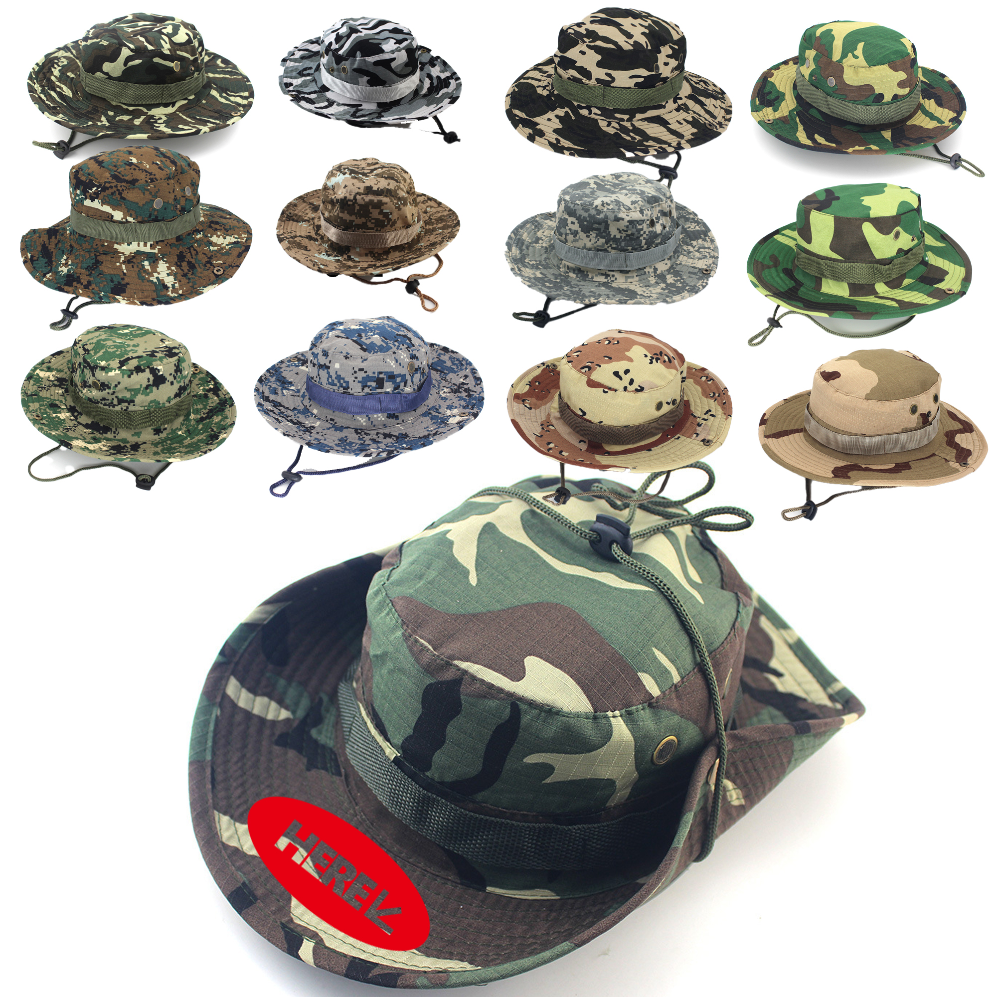 Camo Wide Brim Fisherman Bucket Hat With Neck Flap