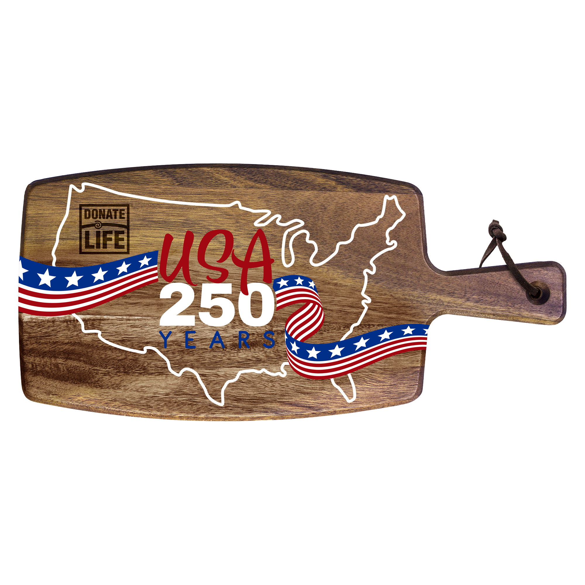 Limited Edition USA 250th Anniversary UV Printed Acacia Paddle Cutting Board