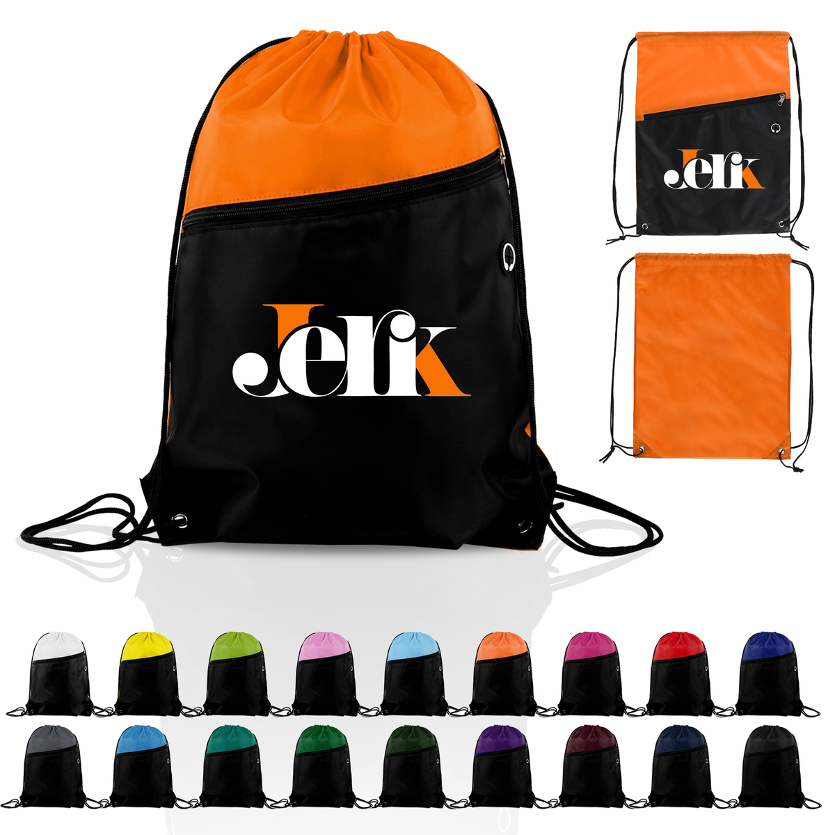 Twotone Drawstring Backpack with Zipper Pocket 129139Ocean
