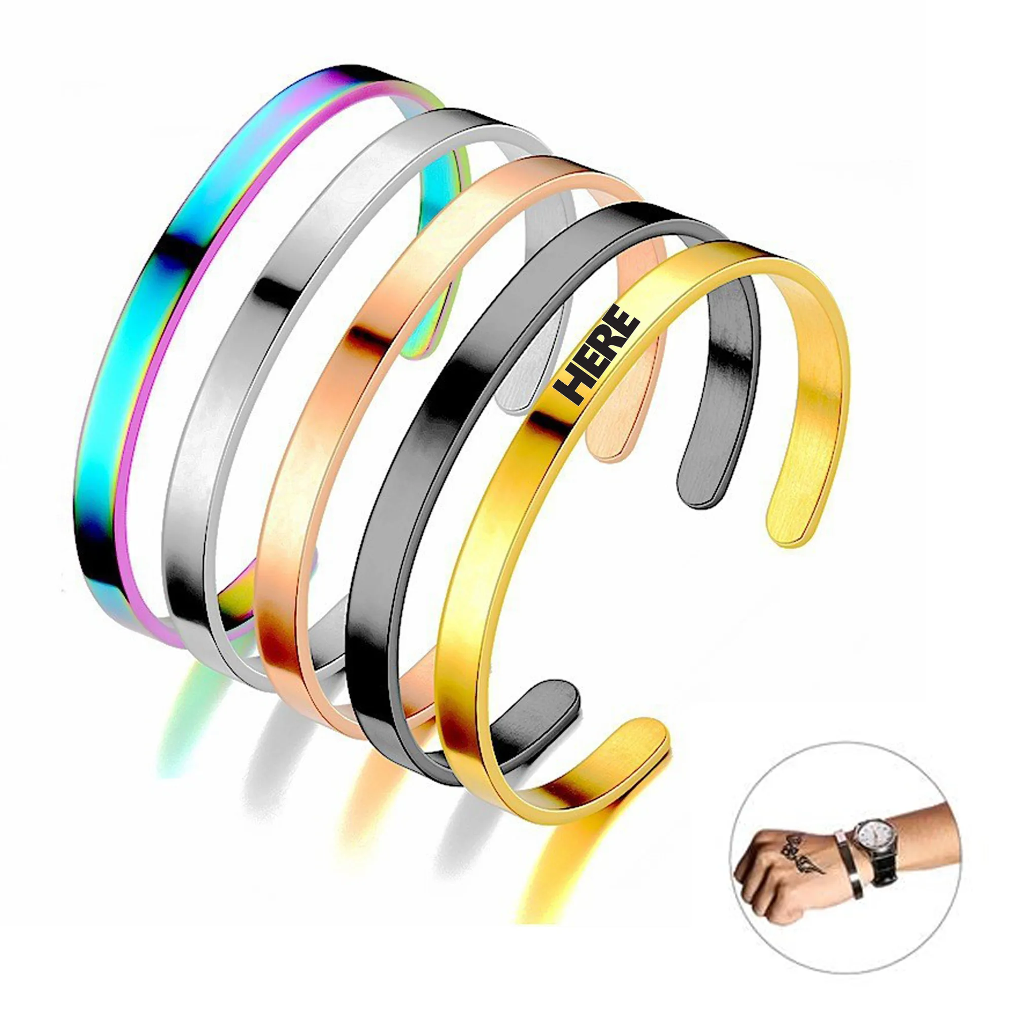 Stainless Steel Thin Cuff Bracelet Electroplated 14