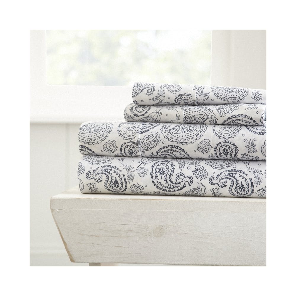 Bed Sheet Sets - Navy Paisley Queen 4 Piece 3