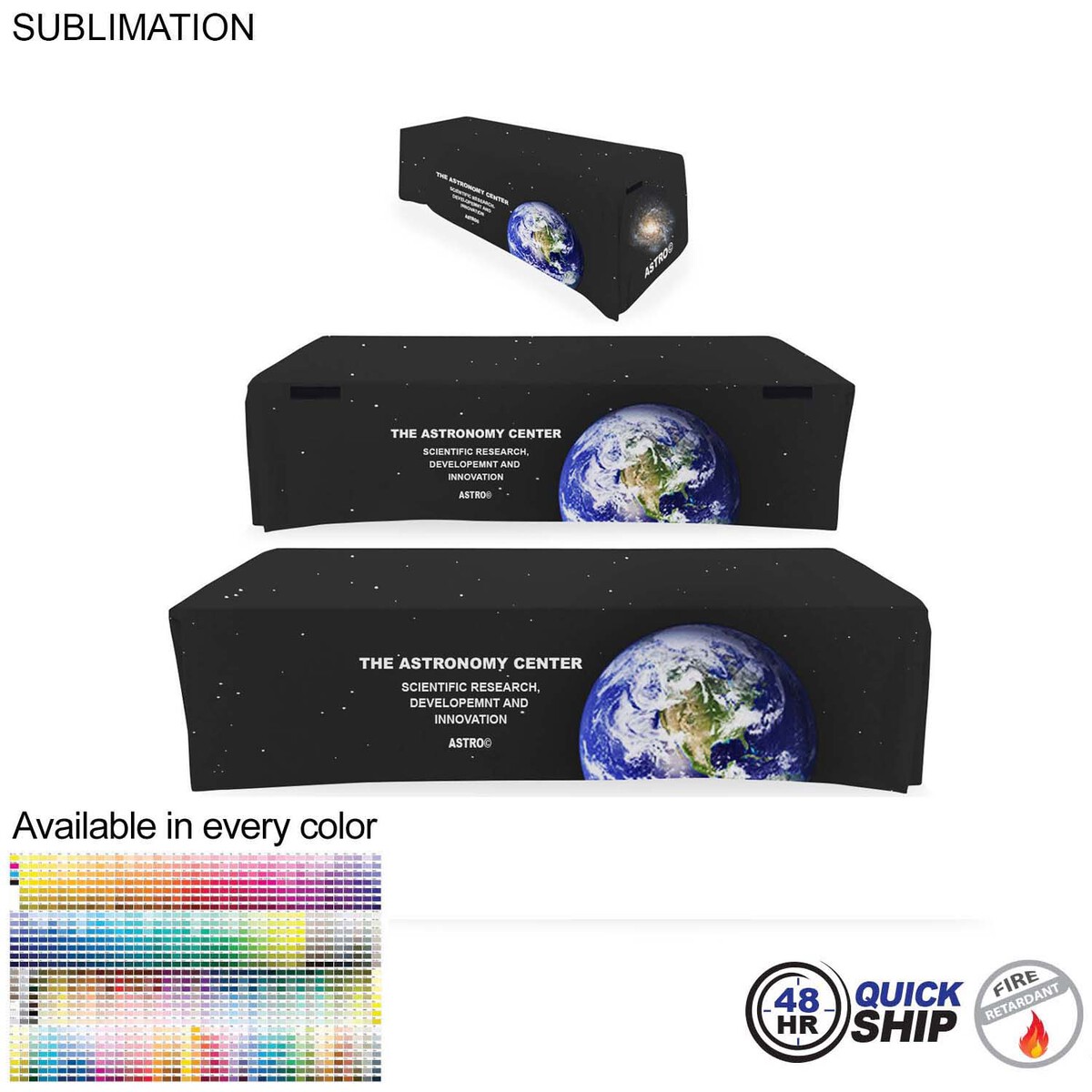 fiel 48 Hr Quick Ship - Sublimated Convertible Table Cloth Converts from 8' to 6' Drape style 4 sided #SU513-3