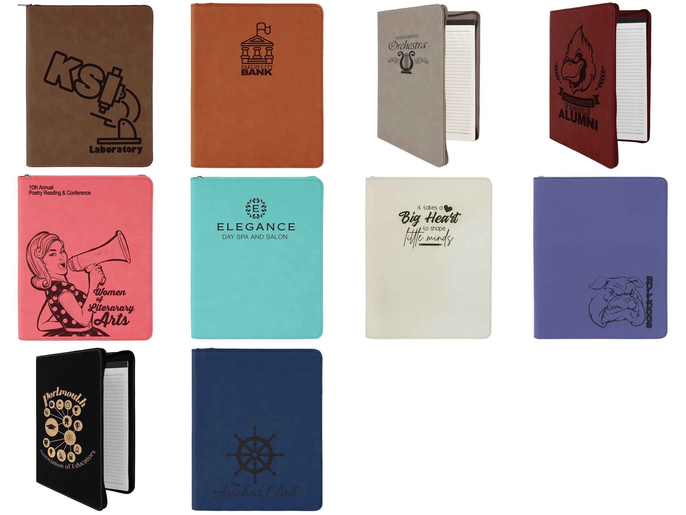 9 1/2" x 12" With Zipper Leatherette Portfolio with Notepad