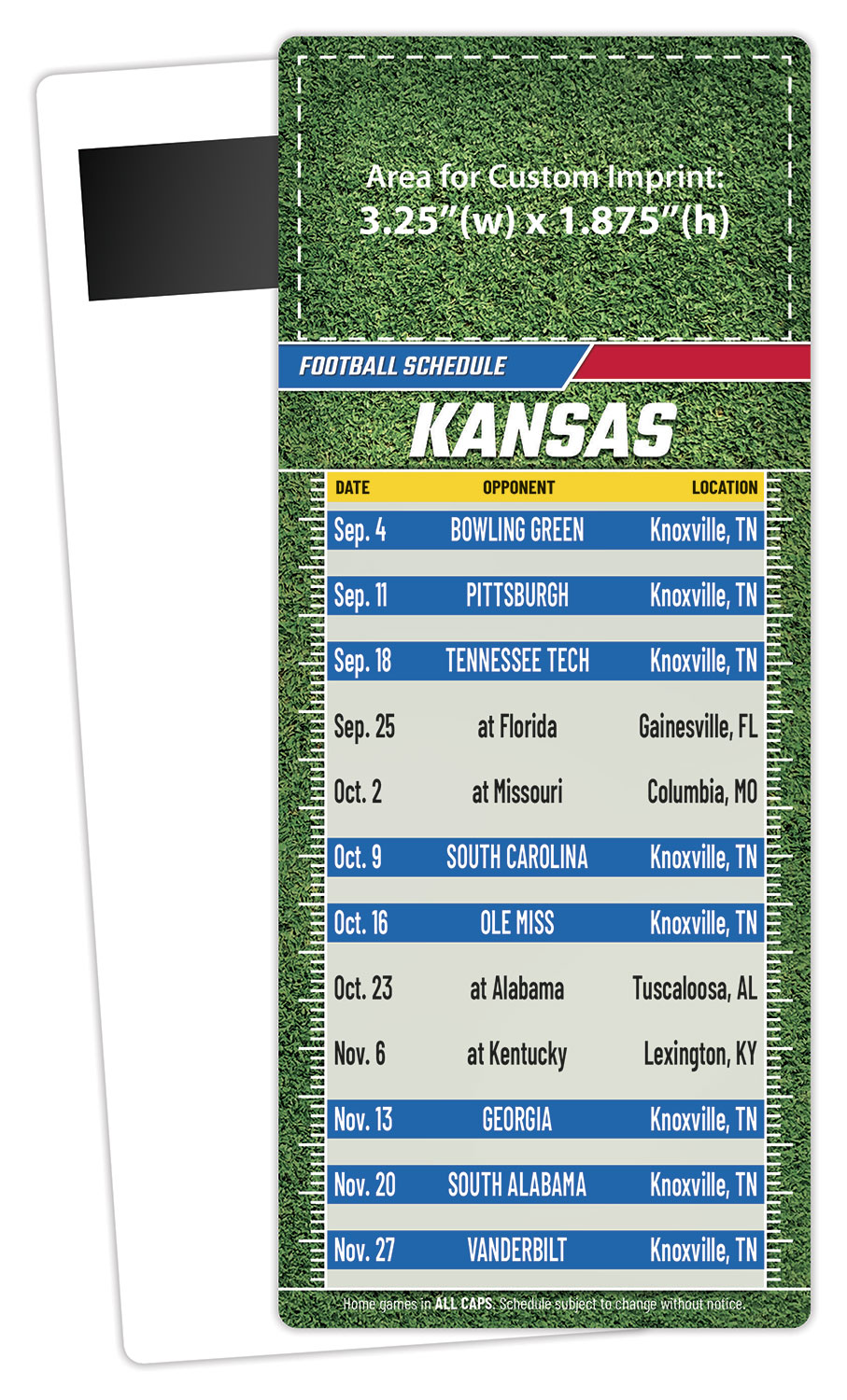 Football Schedule Laminated Card/Postcard with Magnet Strip 3.5x8.5 - 14 pt.