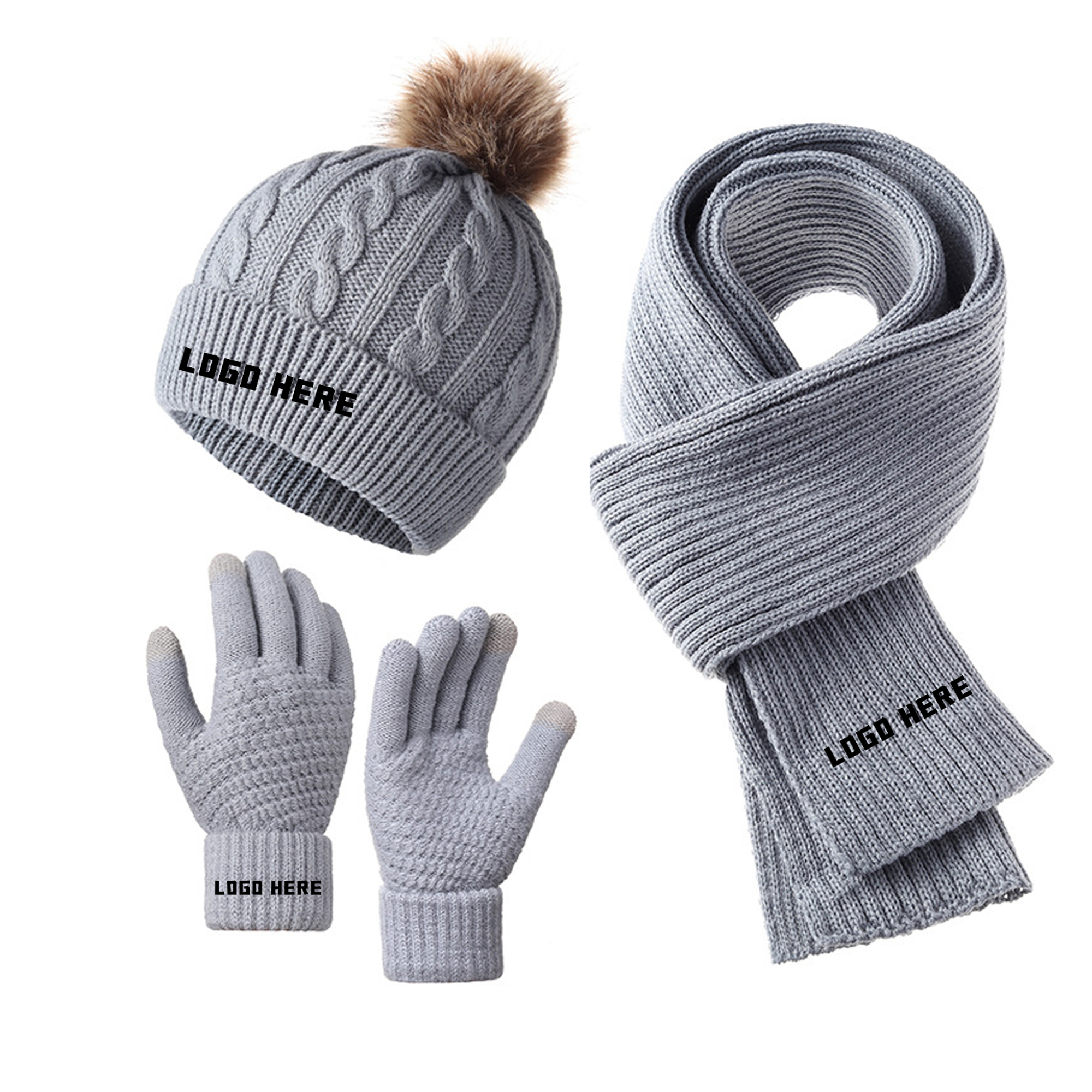 Warm Winter 3-Piece Set (Hat, Scarf, Gloves) MOQ 20 10