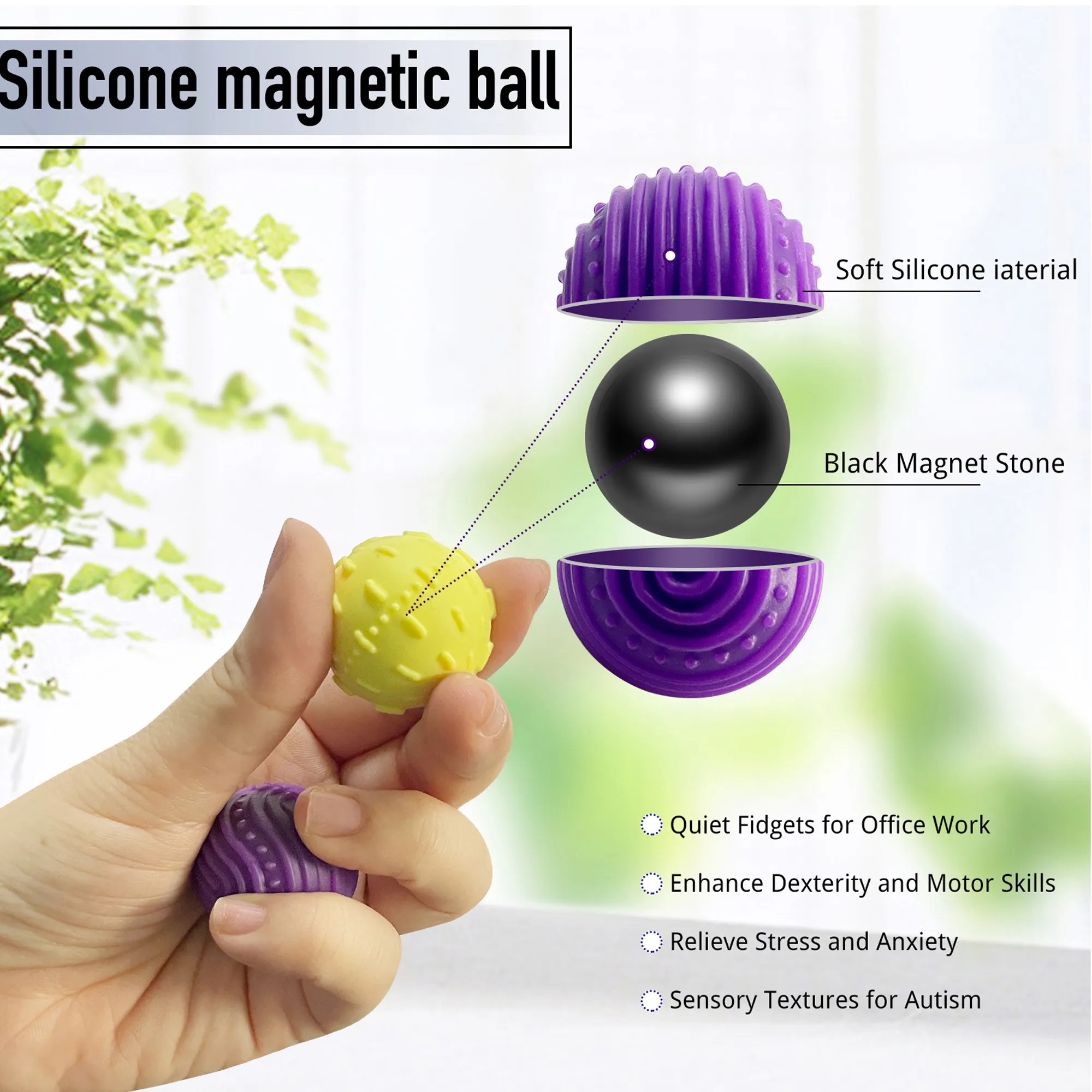 Silicone Magnetic Fidget Balls Stress Relief Desk Toy 12