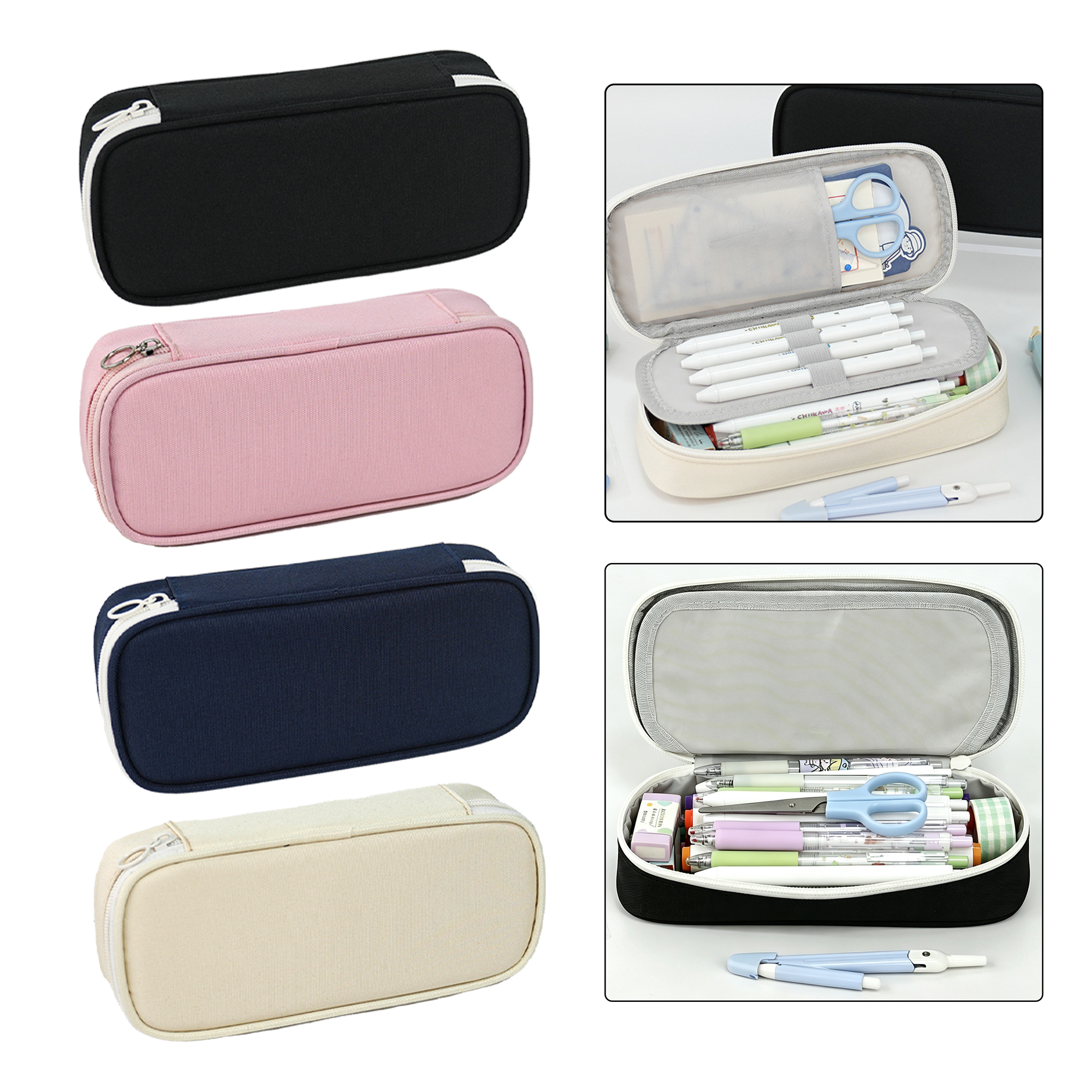 School Three-layer Solid  Color Pencil Case 2