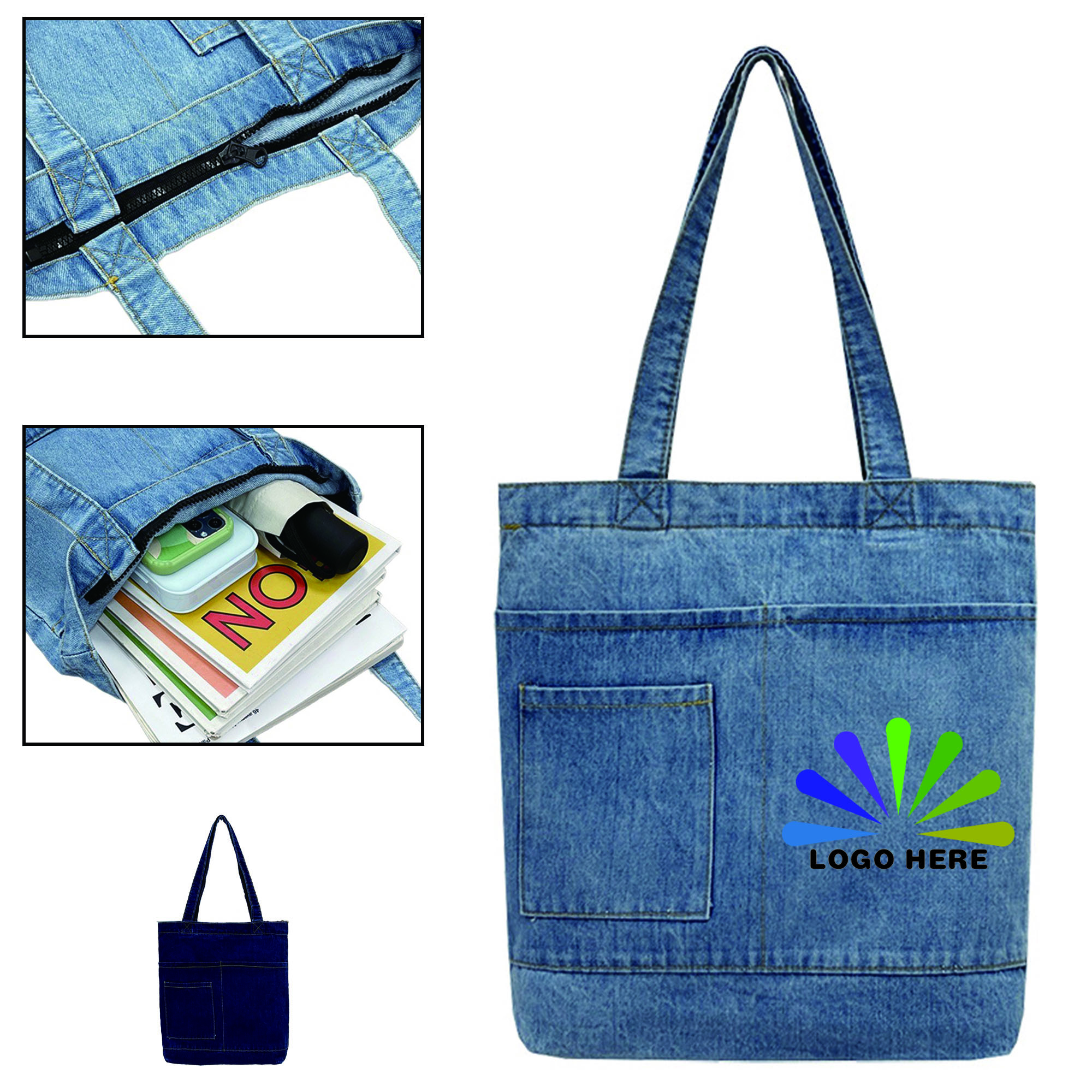 MOQ 100 Stylish Denim Tote Bag Full Color, custom tote bag with logo imprint 4