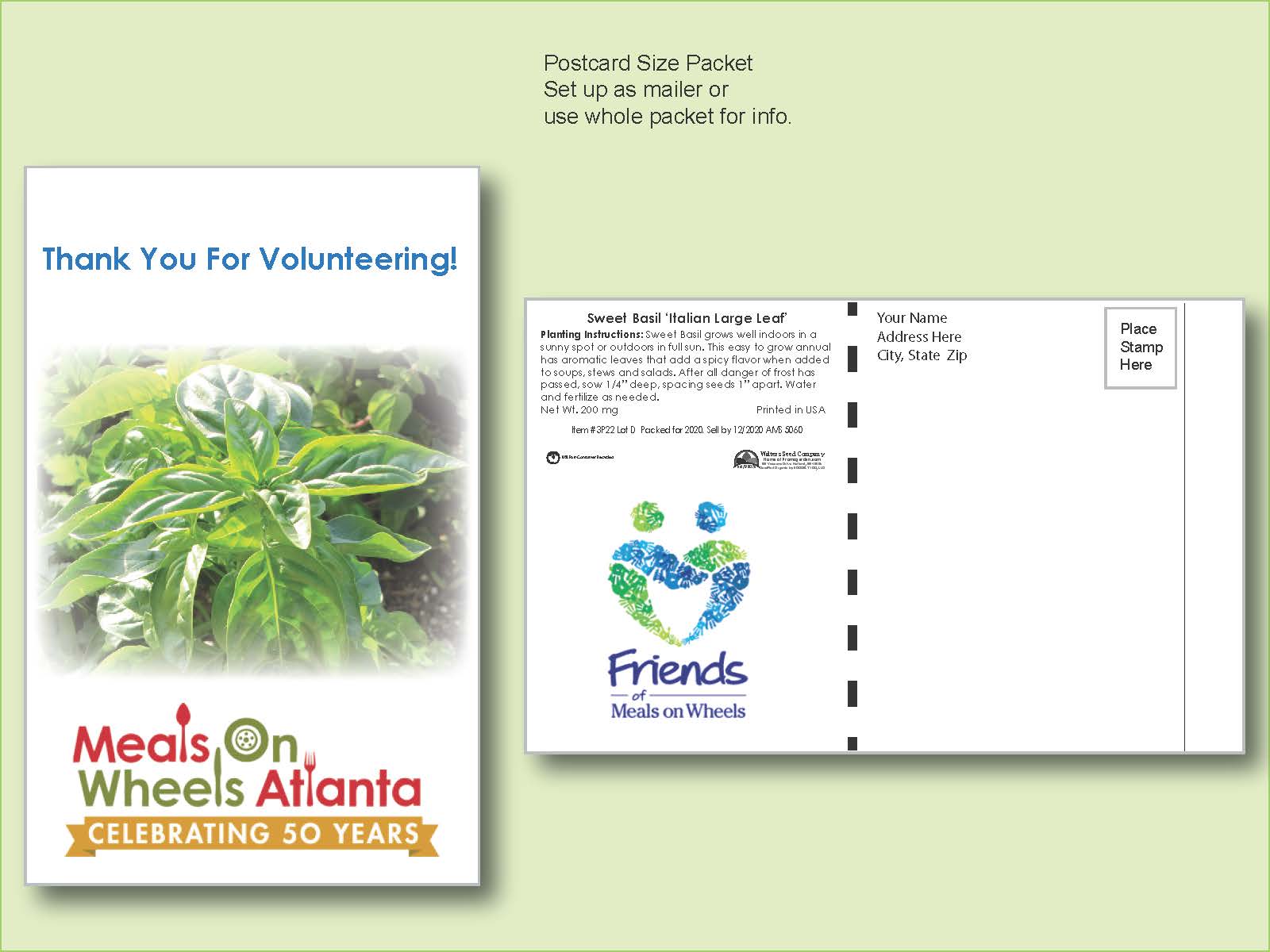 Sweet Basil Herb Seed Packet - Postcard Mailer Size 4" x 6.5"