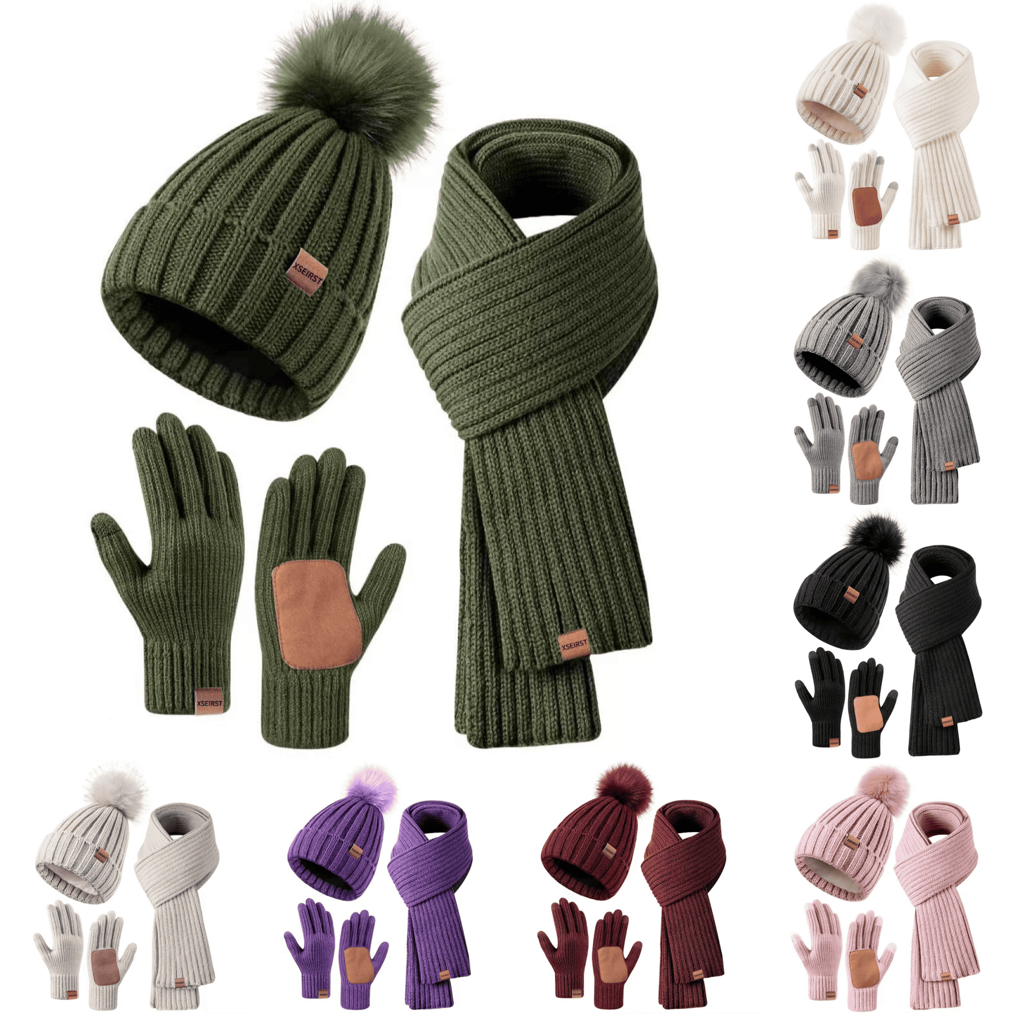 Knitted Acrylic Hat Scarf And Touchscreen Glove Set 5