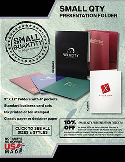 Small quantity pocket folder sales flyer