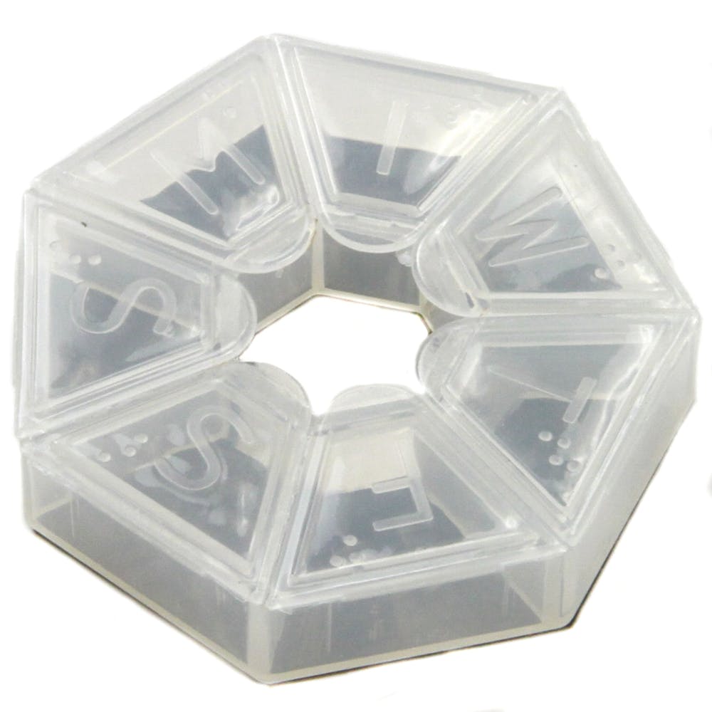 Round Pill Organizers - Clear Raised Letters 6" 3
