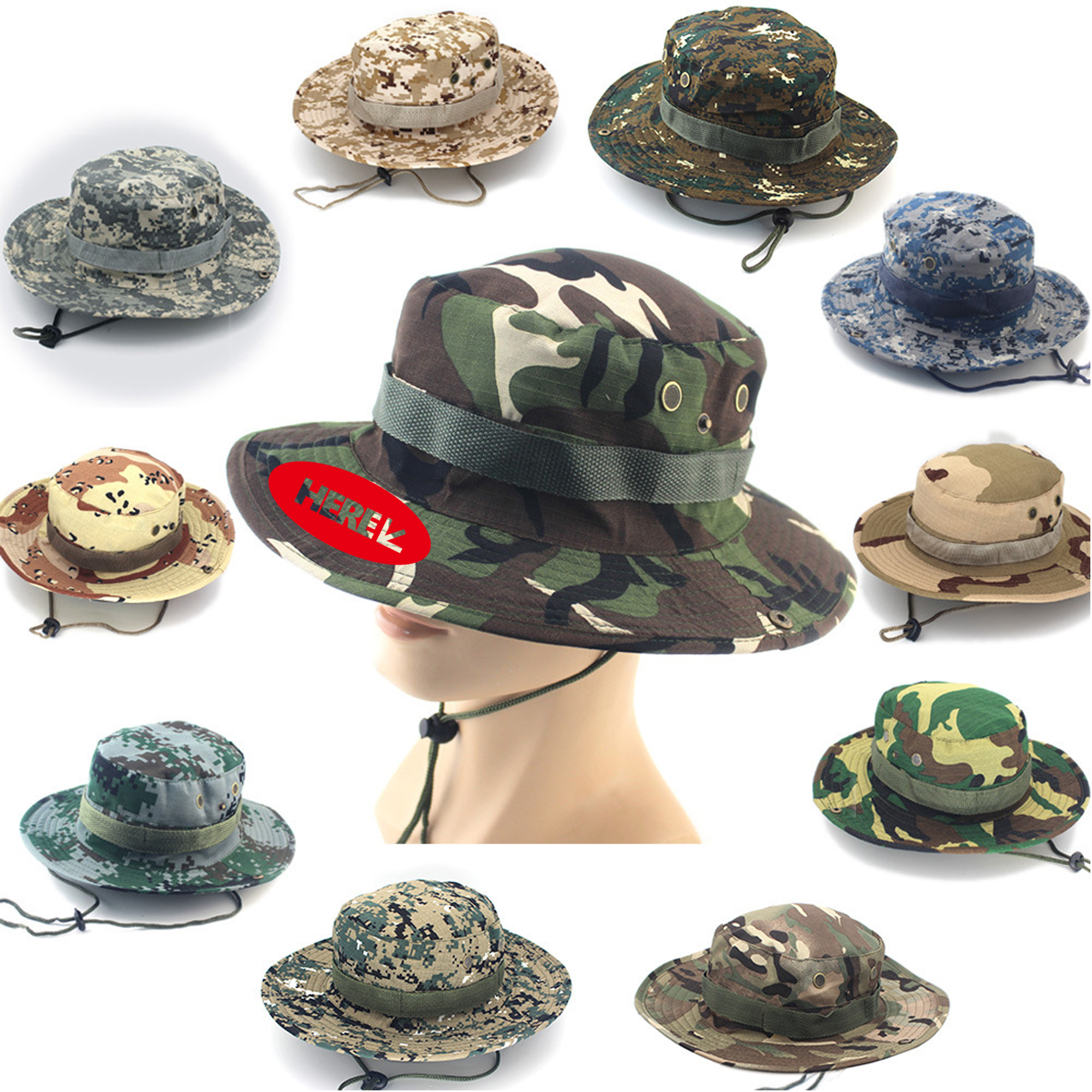 Camo Wide Brim Fisherman Bucket Hat With Neck Flap