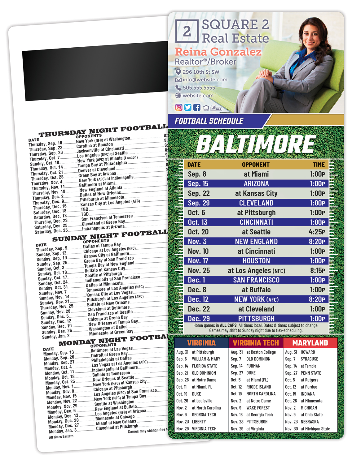 Football Schedule Laminated Card/Postcard with Magnet Strip 3.5x8.5 - 14 pt.