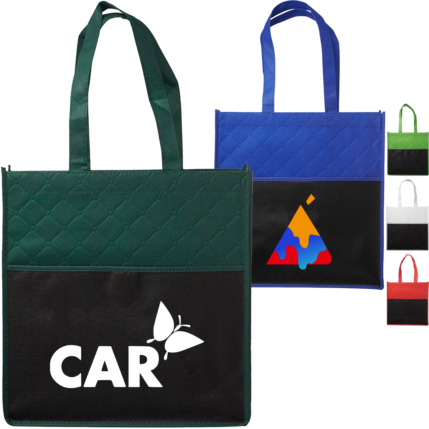 130 GSM Reusable Quilted Pocket Shopping Tote Bag W/ Gusset (13" x 13.75" x 3")