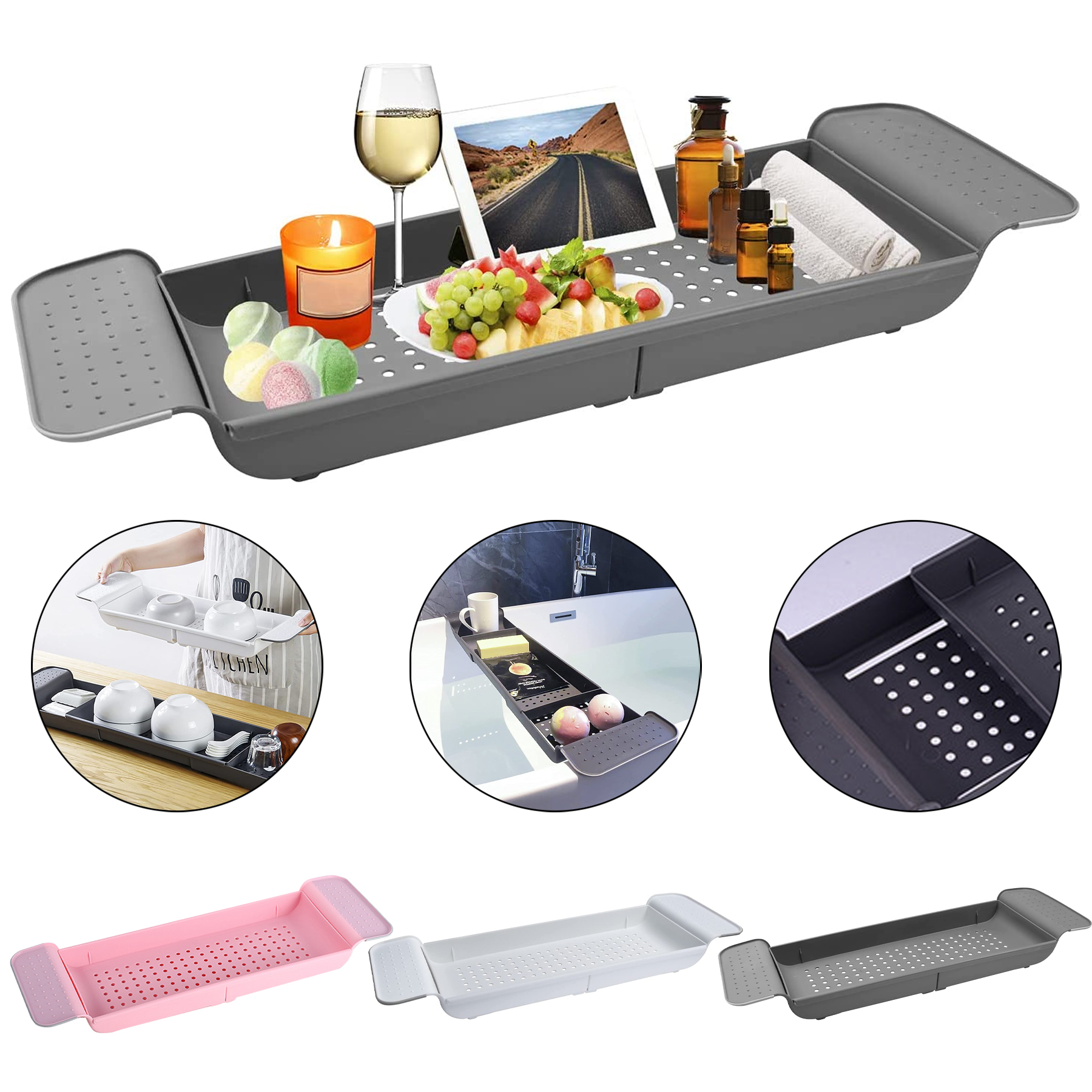 Adjustable Plastic NonSlip Bath Tub Tray 6