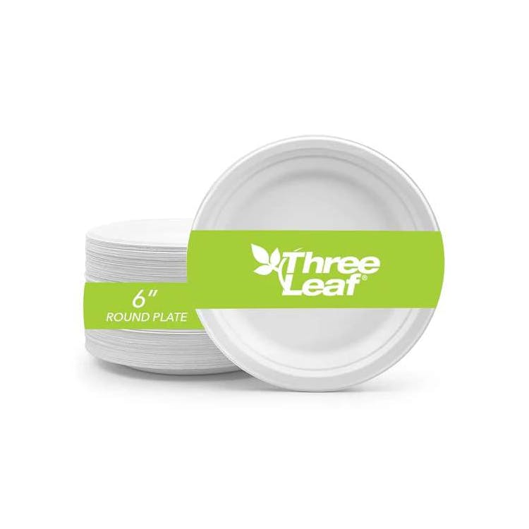 Three Leaf 6" Bagasse Round Plates 50 Pack 3