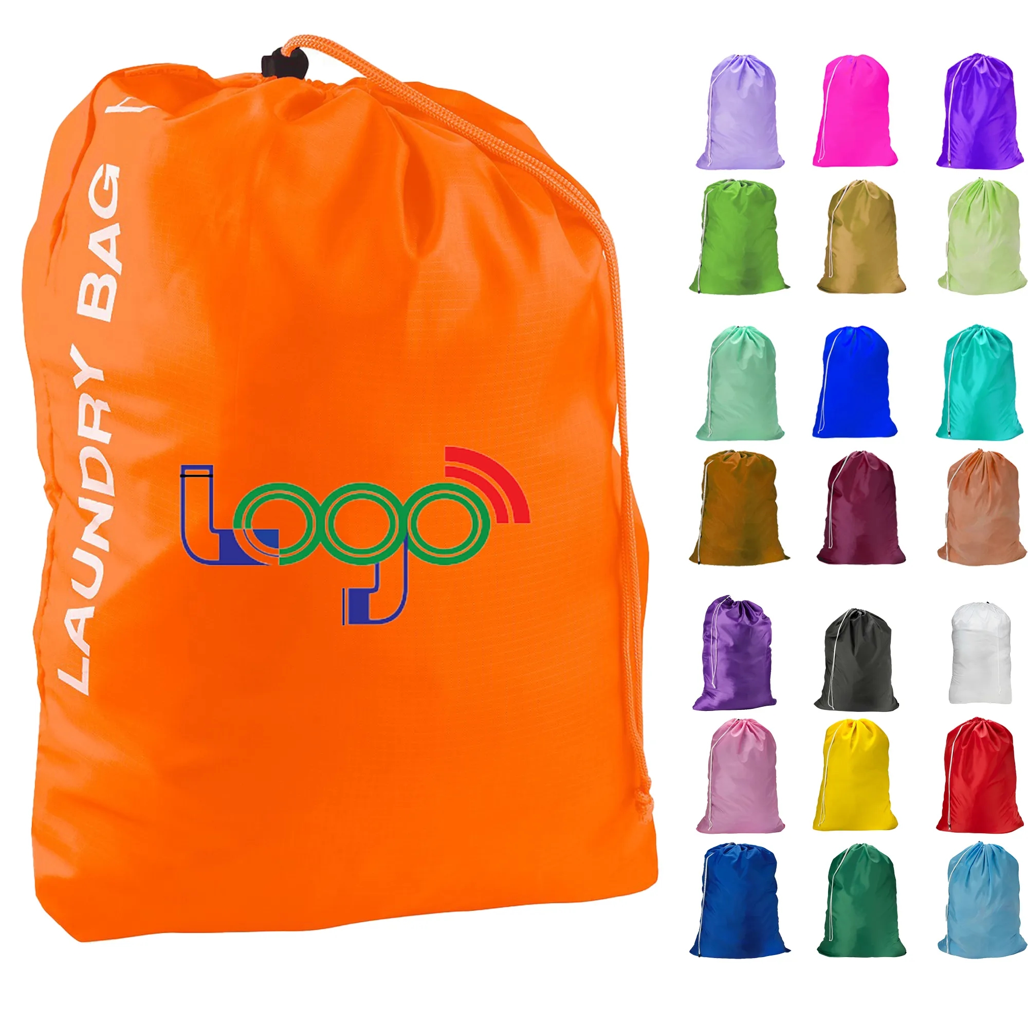 Customize Full Color Logo Nylon Laundry Bags With Drawstring 5