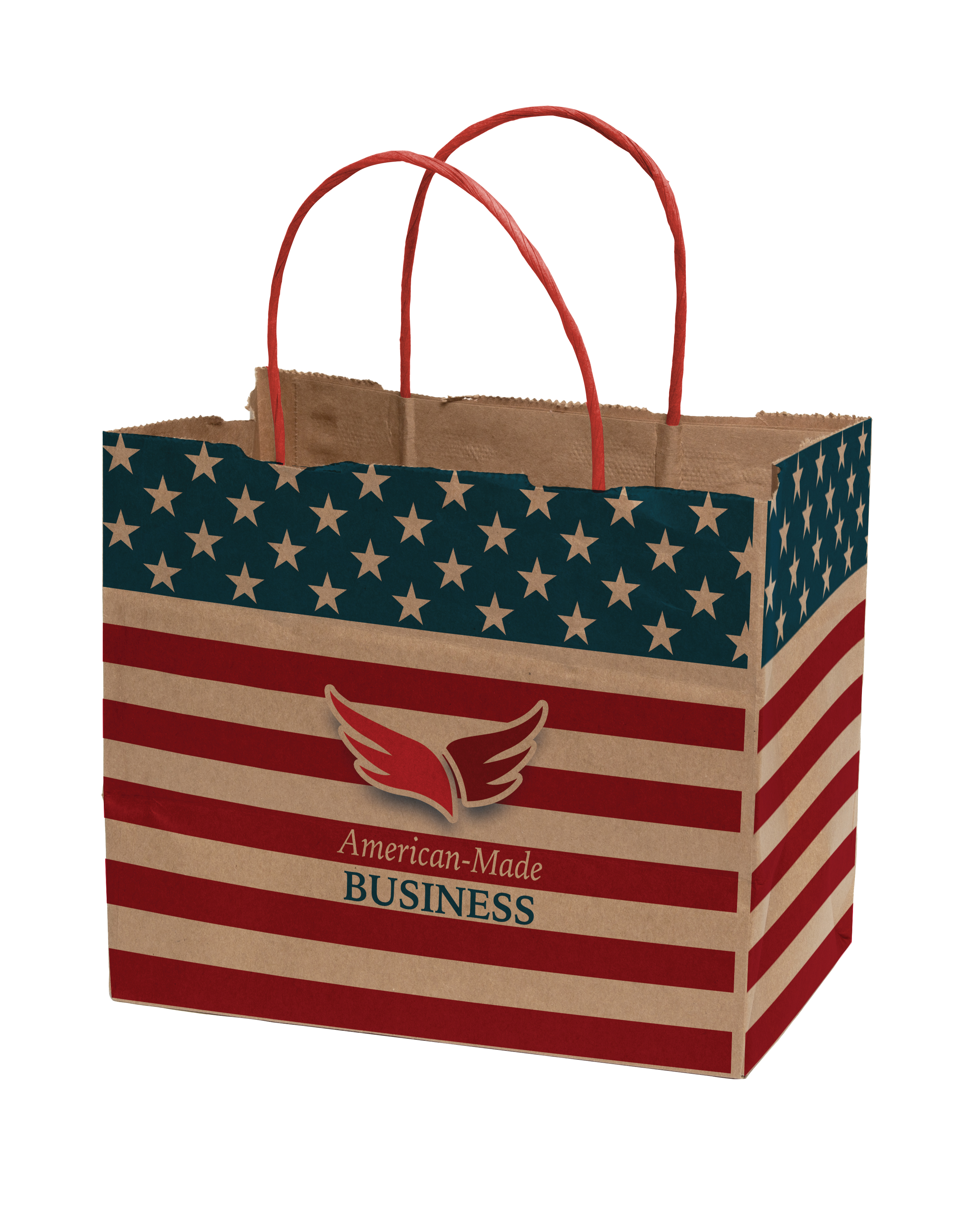 Multi-Sided Full Color Natural Shopper Paper Bag - Red Handle (8.5"x 7.25"x 5") 4