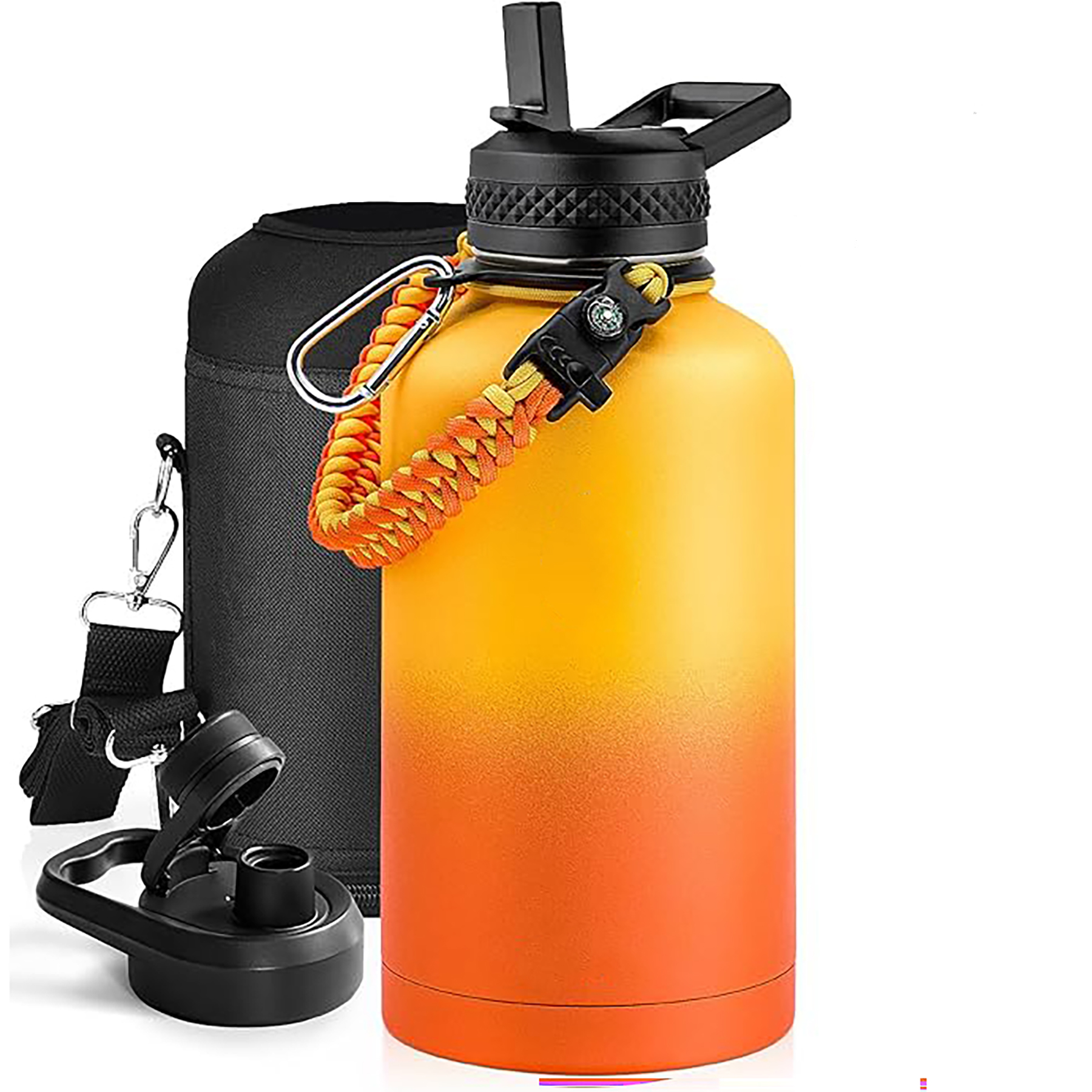 64 Oz Insulated Water Bottle with Paracord Handle and Straw Spout Lid, custom water bottle with logo imprint 36