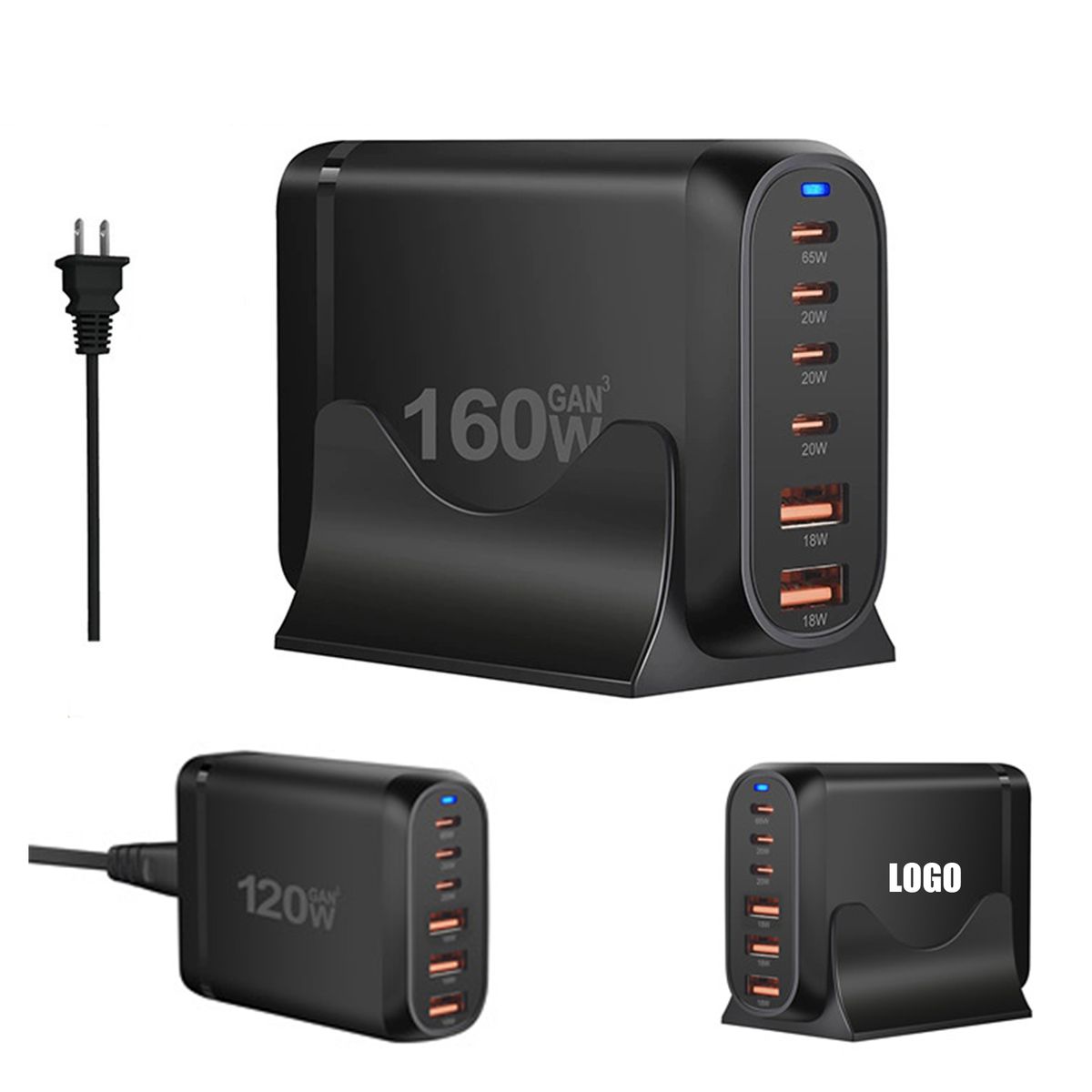 160W 6-Port GaN USB C Charger Block Fast Charging