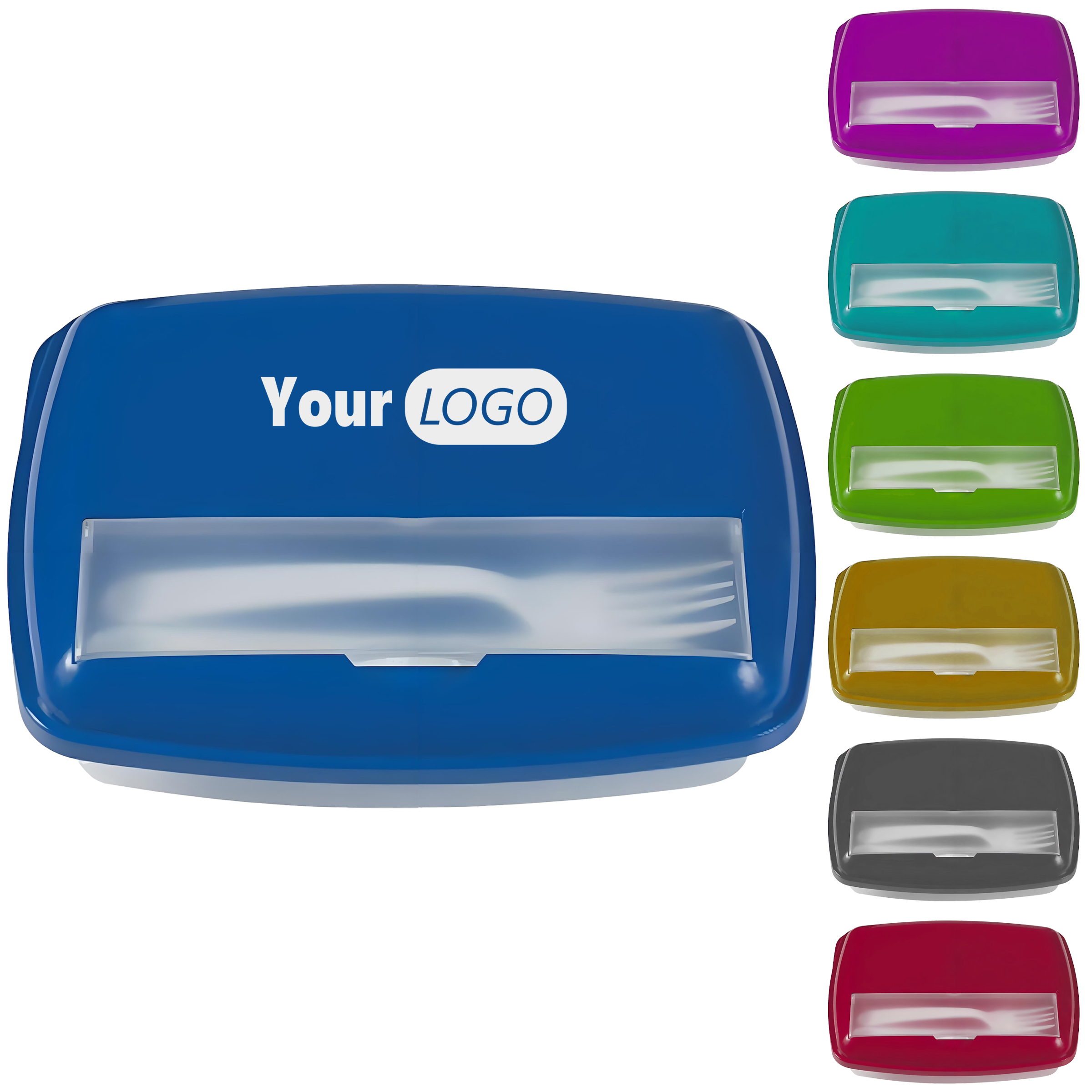 Plastic All-In-One Lunch Box With Utensil Holder