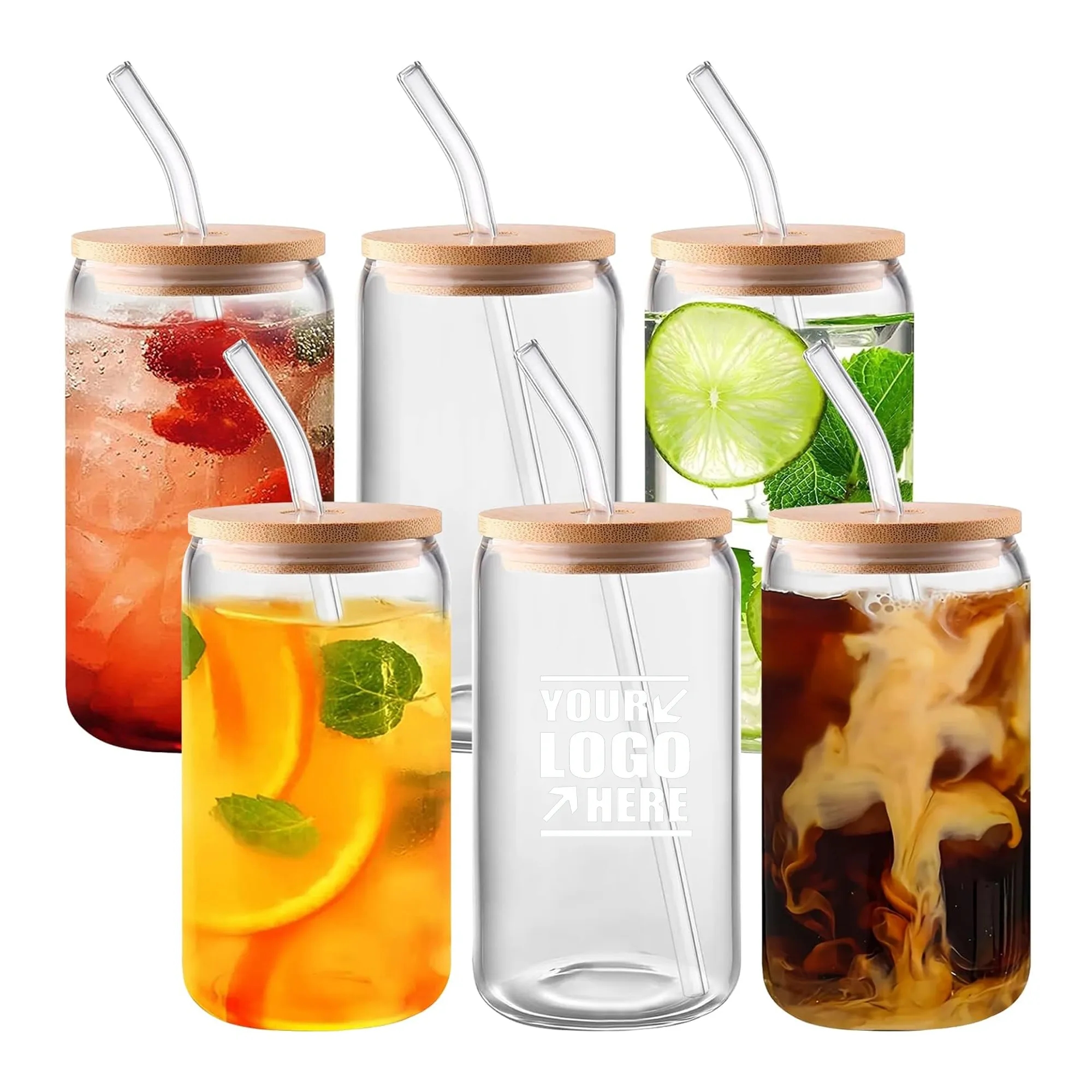 16 oz Glass Cups With Bamboo Lids and Straws 4
