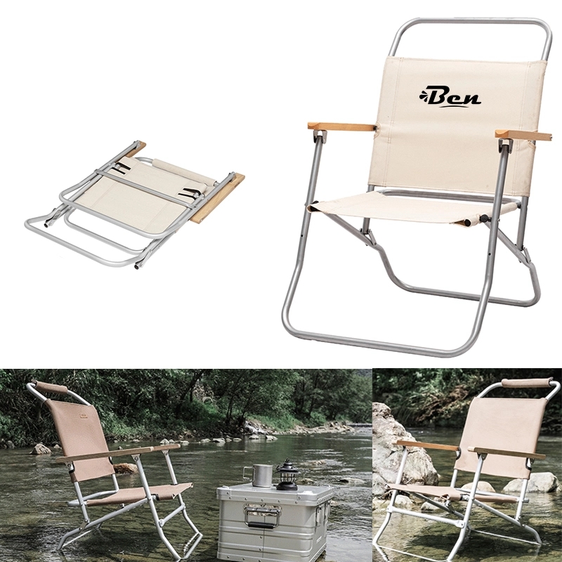 Beach Folding Chair With Wooden Handle And Shoulder Strap