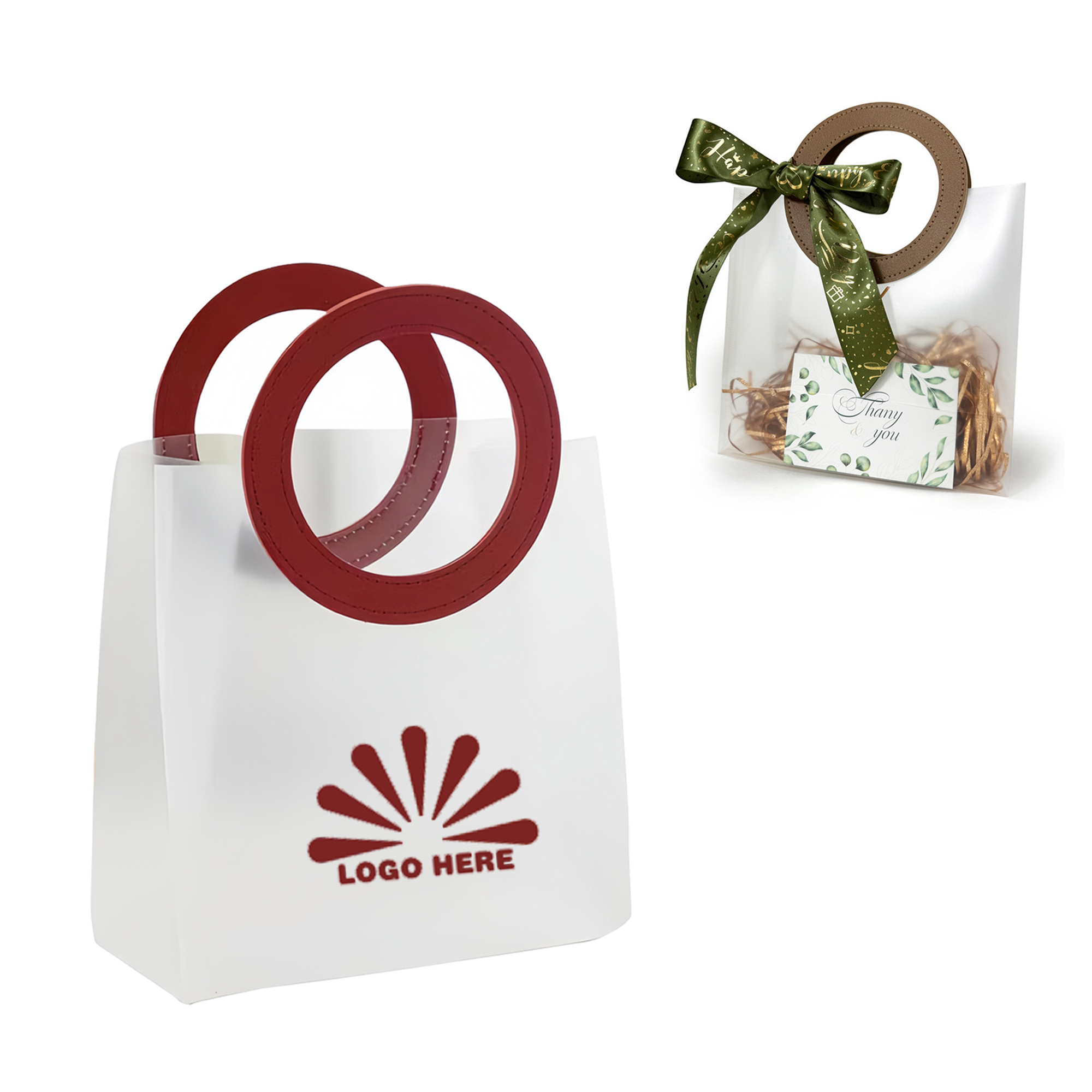 Transparent Frosted Gift Bag with PU Handles 3
