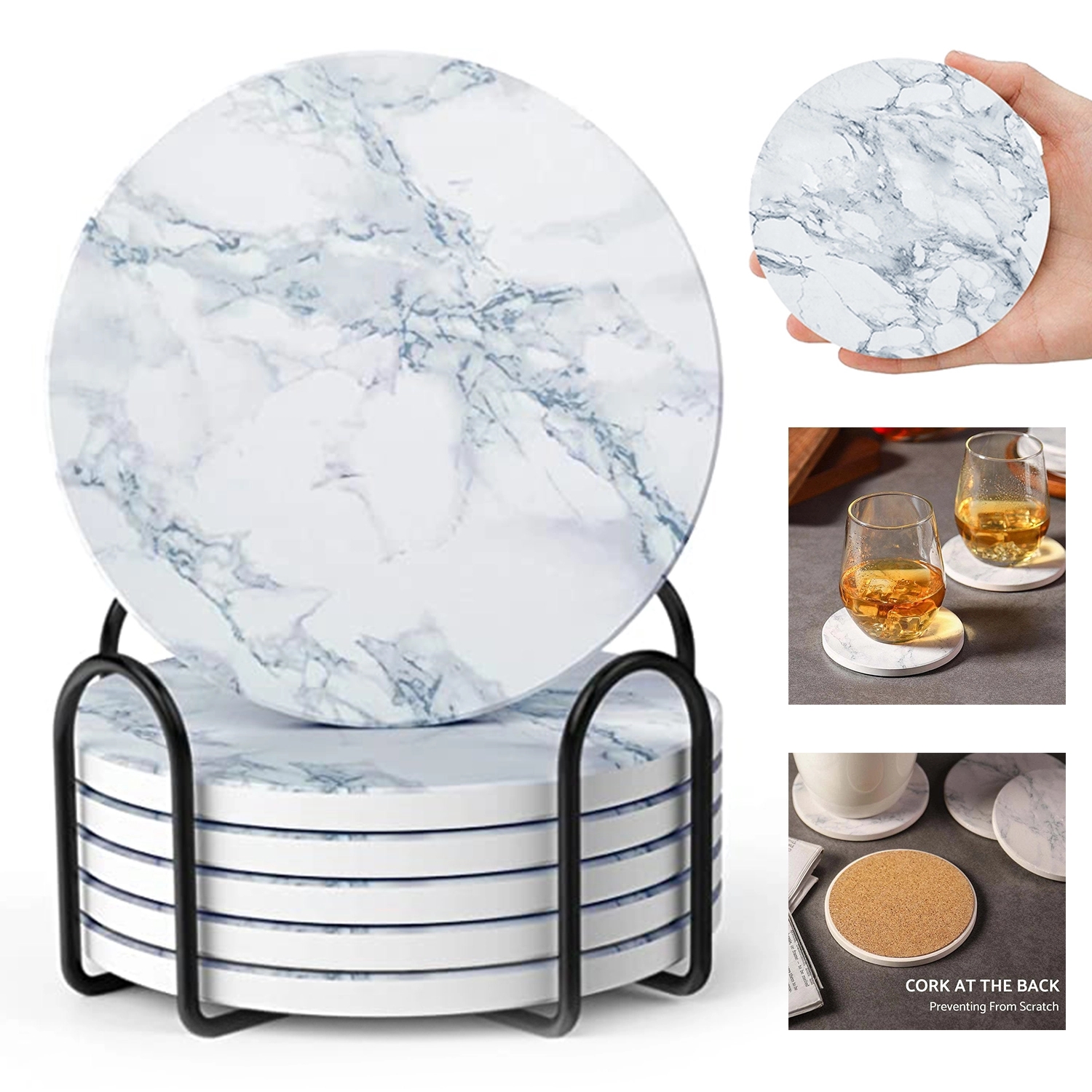 White Marble-Style Absorbent Coasters
