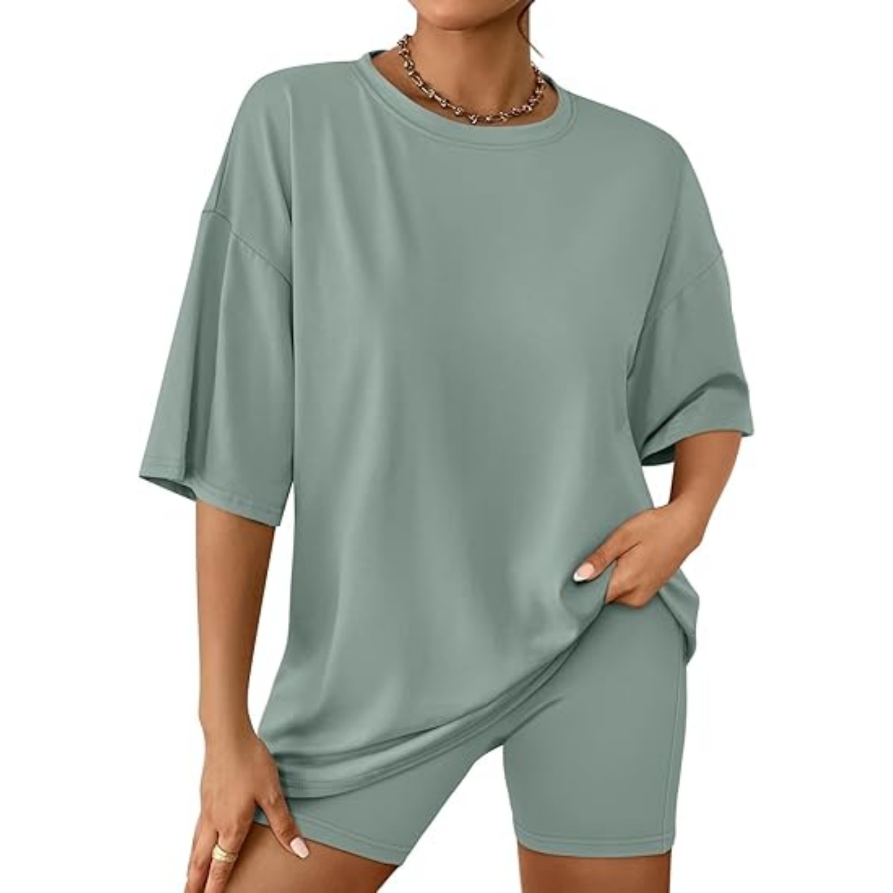 Womens Summer Oversized Tshirts Biker Shorts 23
