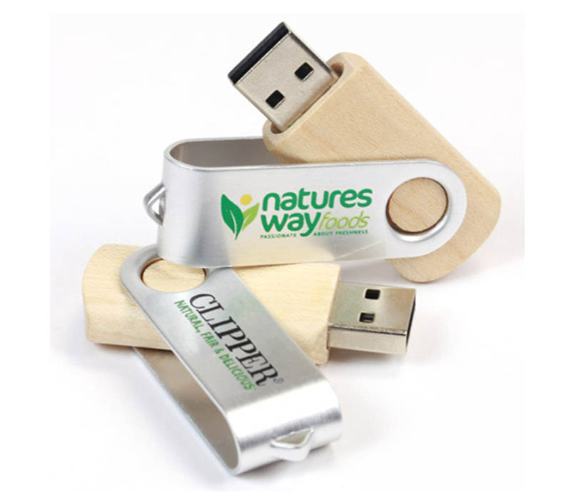 Wooden Swivel USB Flash Drive with Metal Band 9