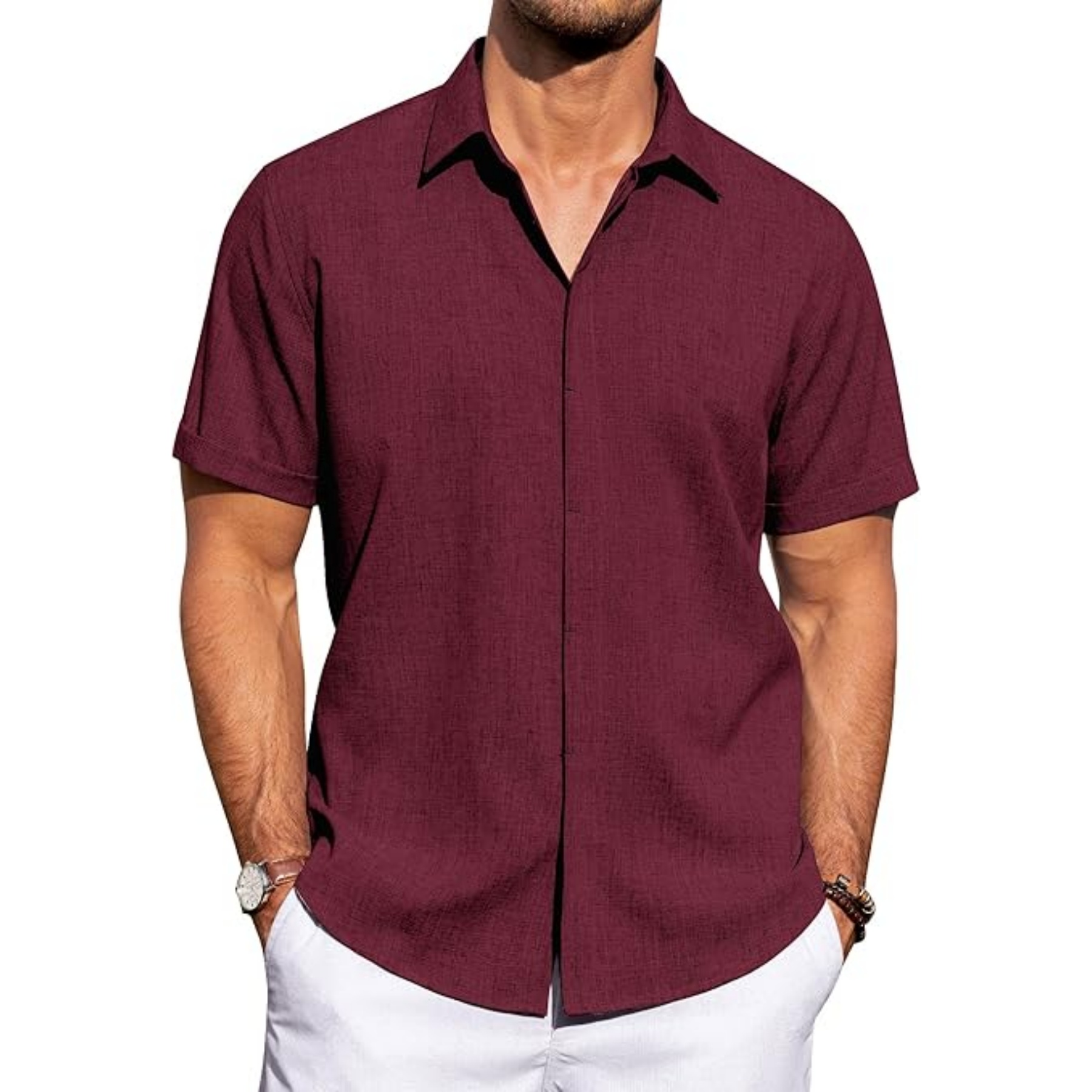 Men's Linen Casual Short Sleeve Shirt 50