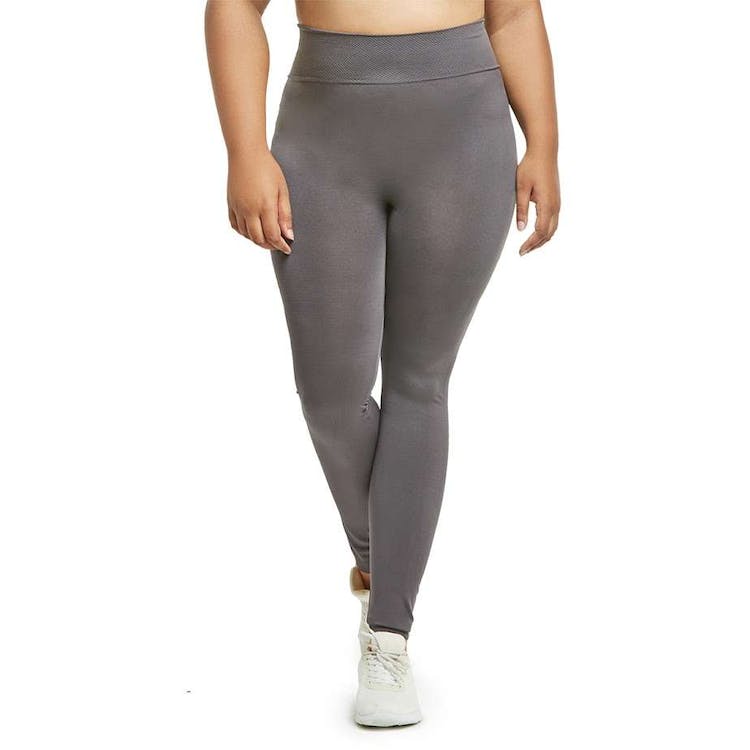 Women's High Waist Leggings - Charcoal Gray Extra-Wide Ribbed Band XL 3