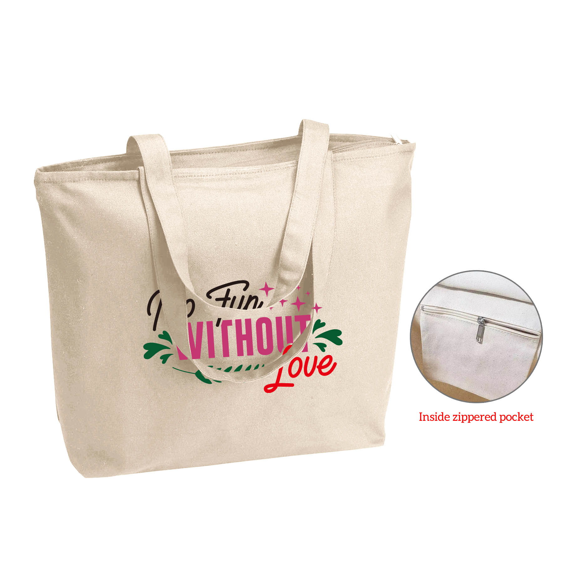 12 oz. Natural Heavy Cotton Canvas 25L Zippered Tote Bag_R109NBT