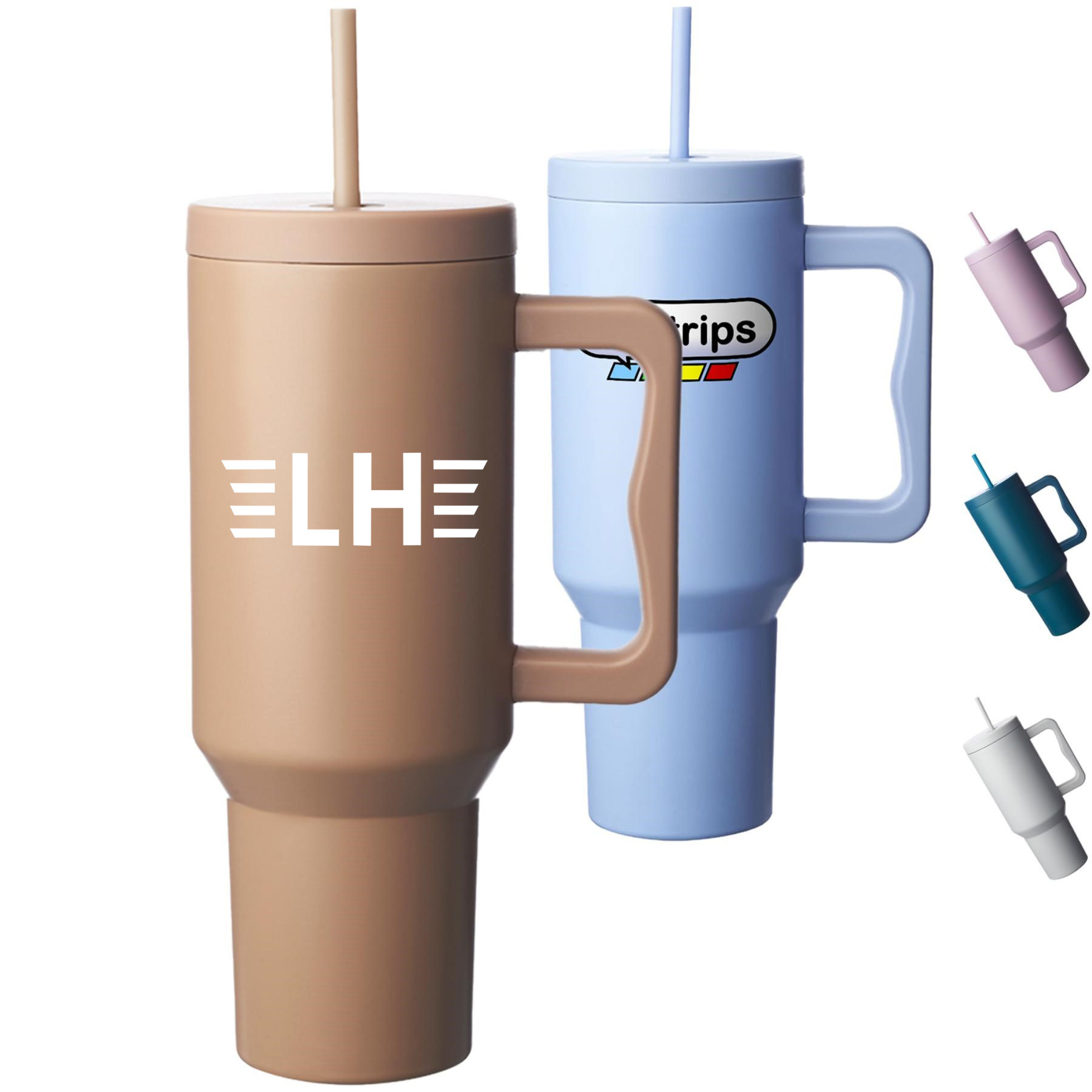 40 oz. Stainless Steel Travel Mugs w/ Handle & Straw Lid