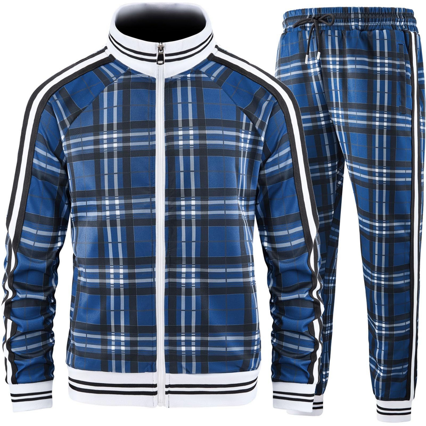 Mens Plaid Track Suits Anti Pilling Sports Wear Jacket Pants Custom 19