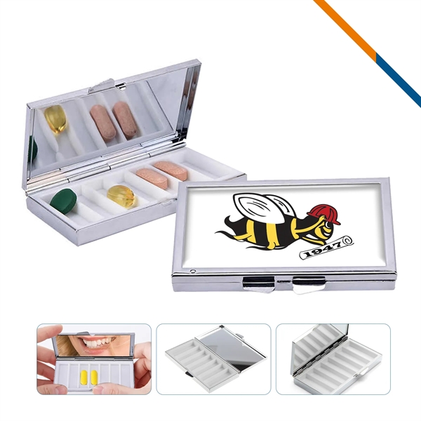 Custom Stainless Steel 7-Compartment Pill Box with Mirror — Weekly Medication Organizer