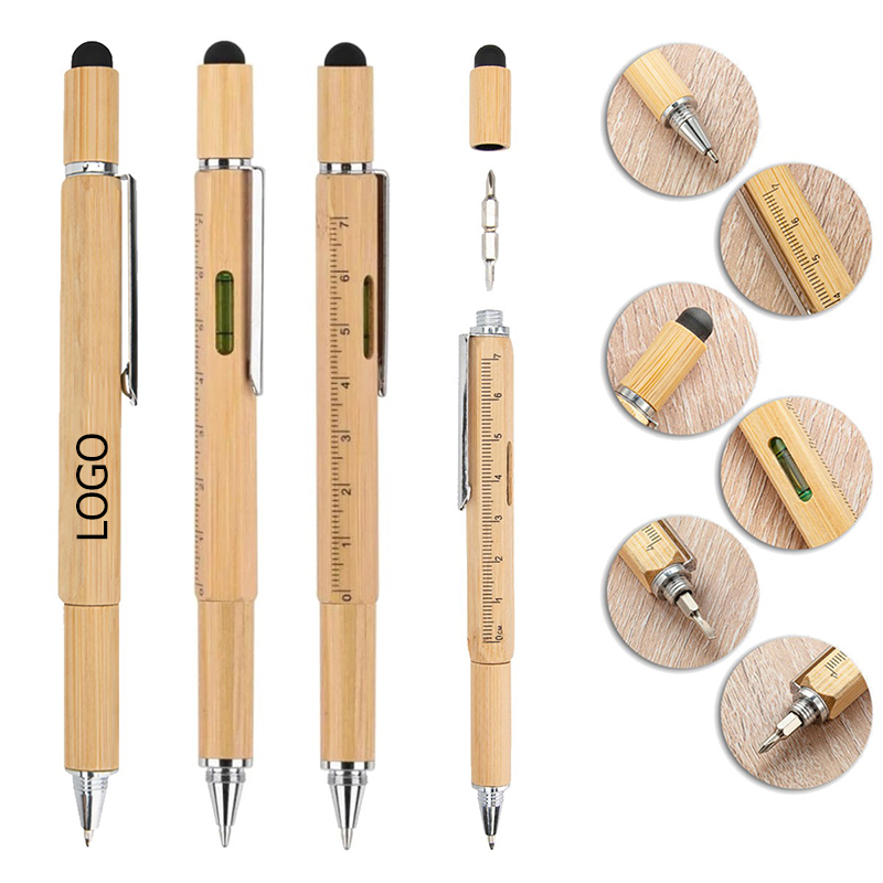 6in1 Bamboo Multi Tool Ballpoint Pen