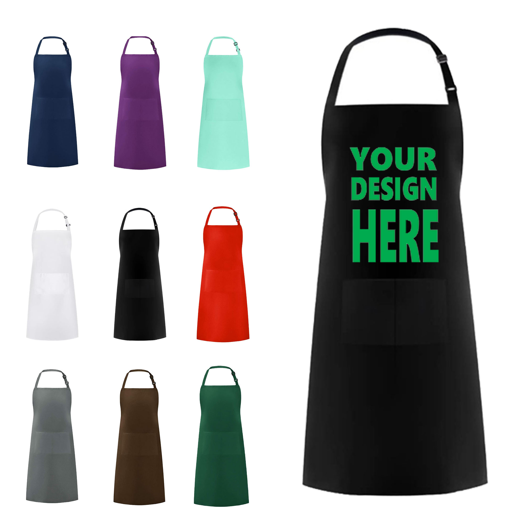 Unisex Comfortable Bib Apron with 2 Pockets Washable
