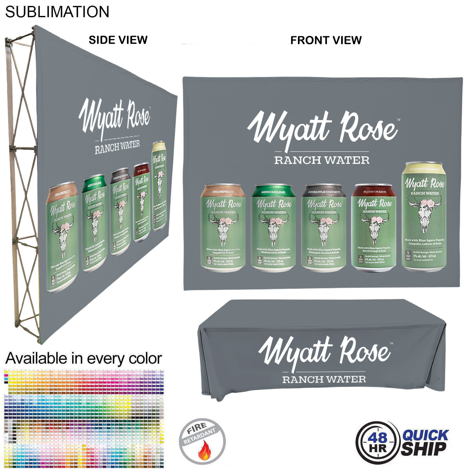 48Hr Quick Ship - Tradeshow booth package Ultra, 10' Straight Fabric Wall and Premium 8' tablecloth 8